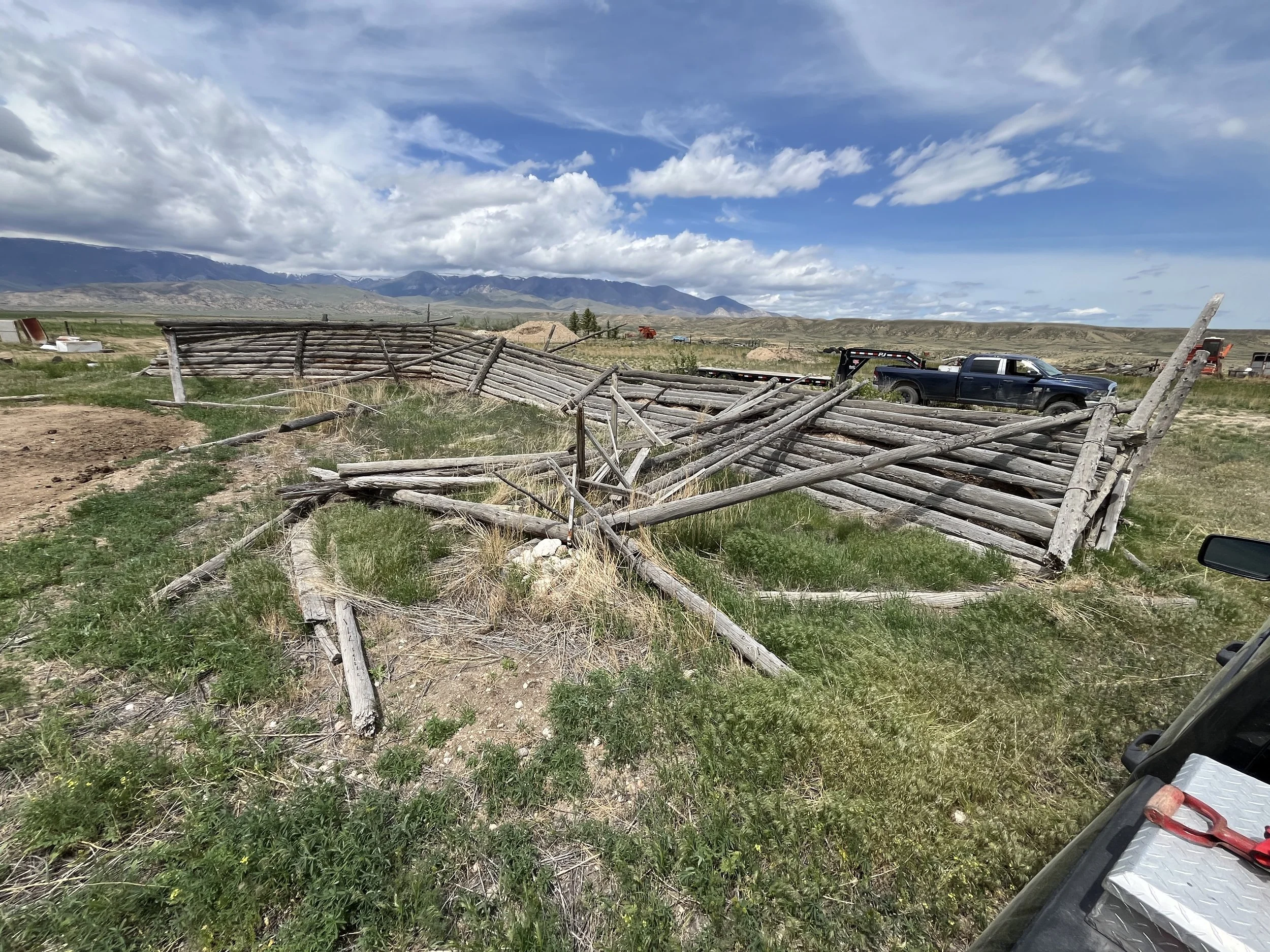 Demolition of Log structure in Clark, WY that's being salvaged for the good logs