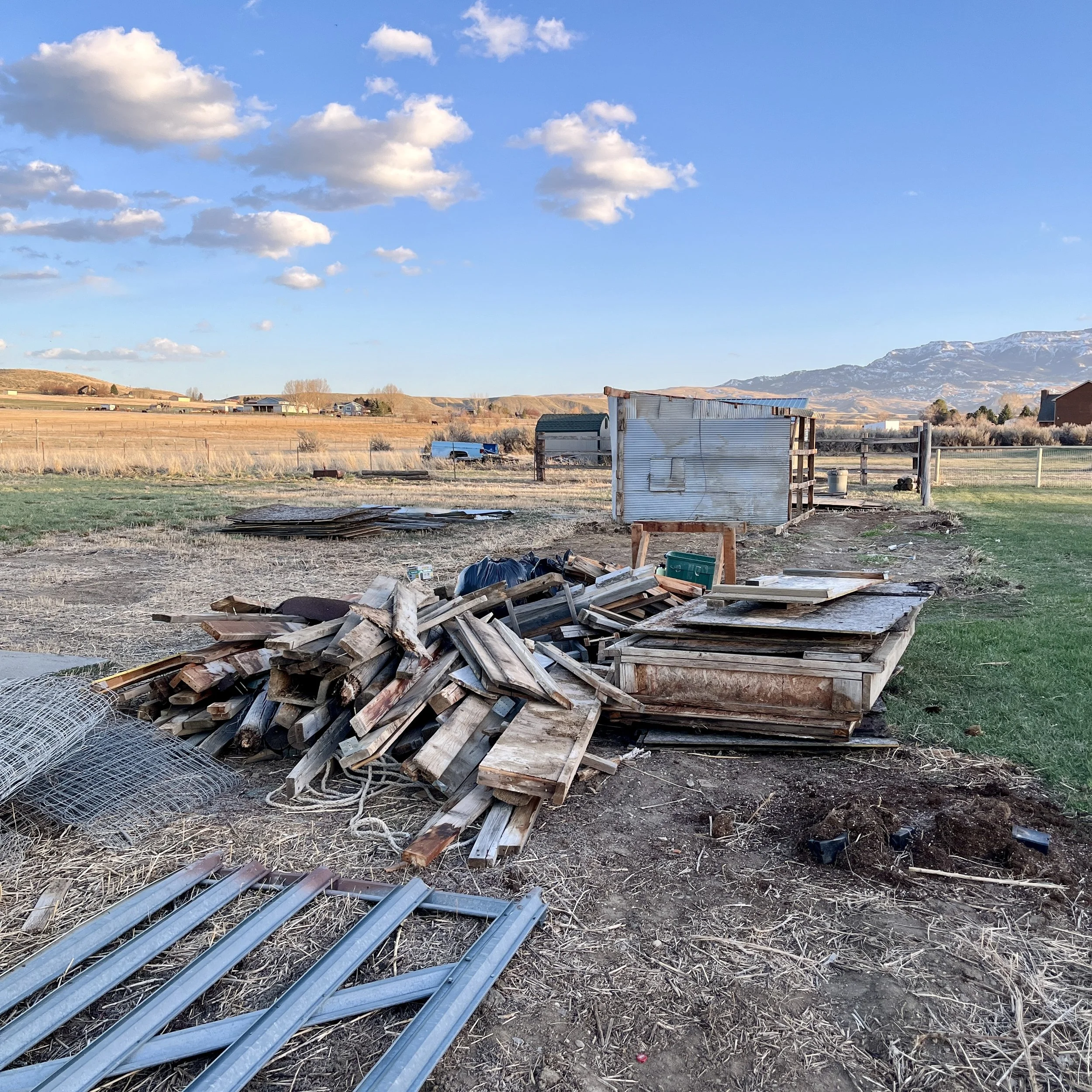 Old barn and shed partially demolished in Cody, WY