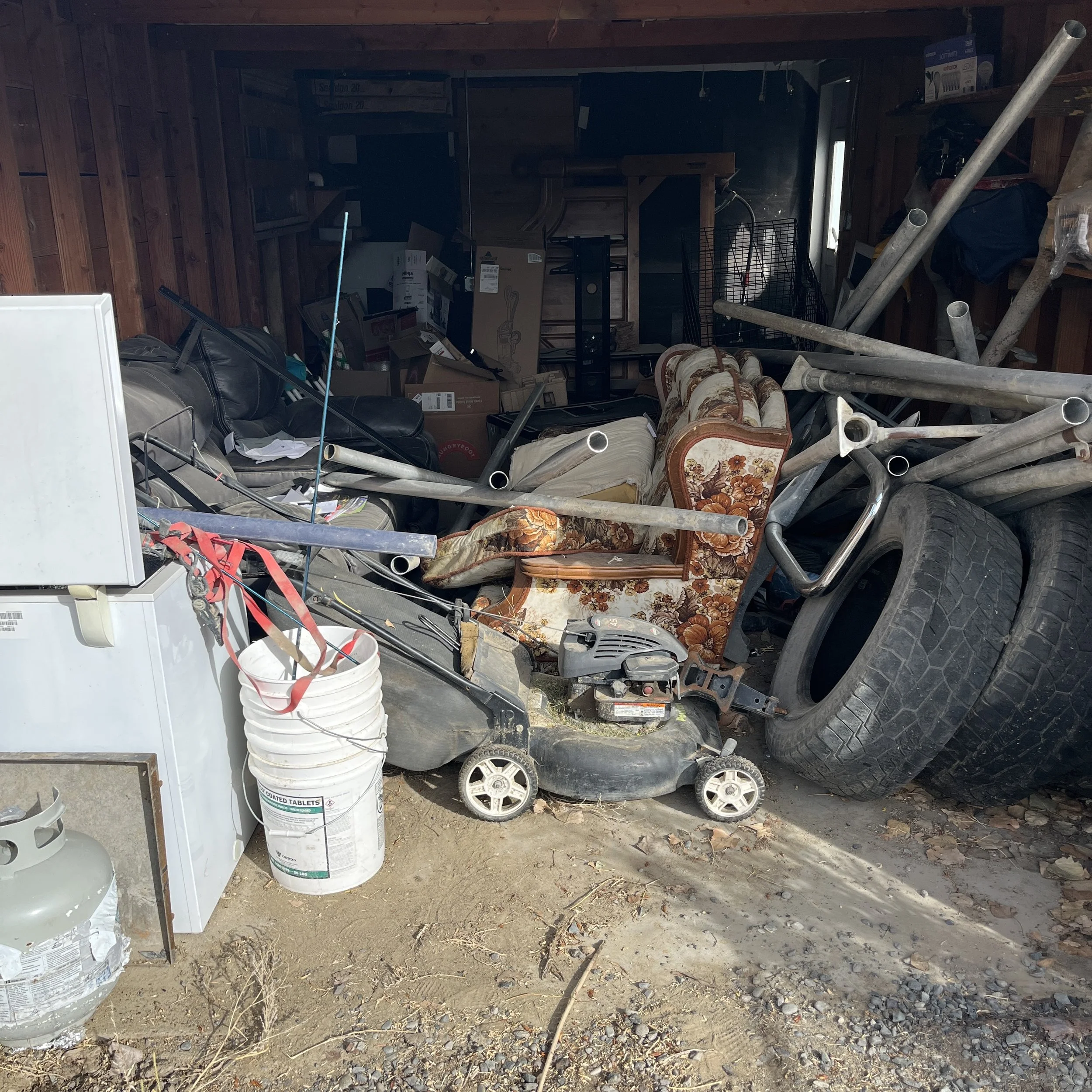 Shed full of junk being cleaned out in Lovell, WY