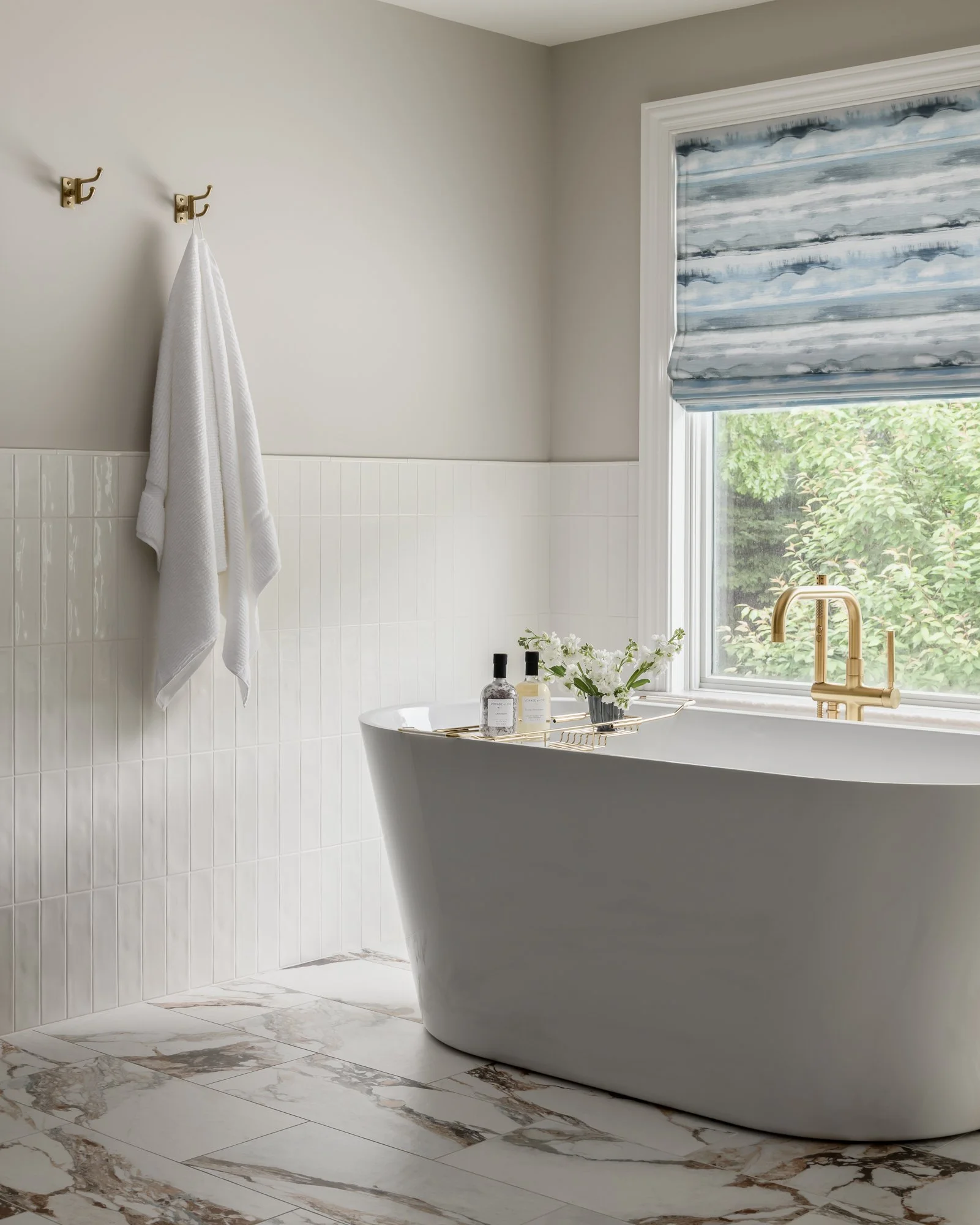Refined, luxurious primary bathroom in Chatham, NJ