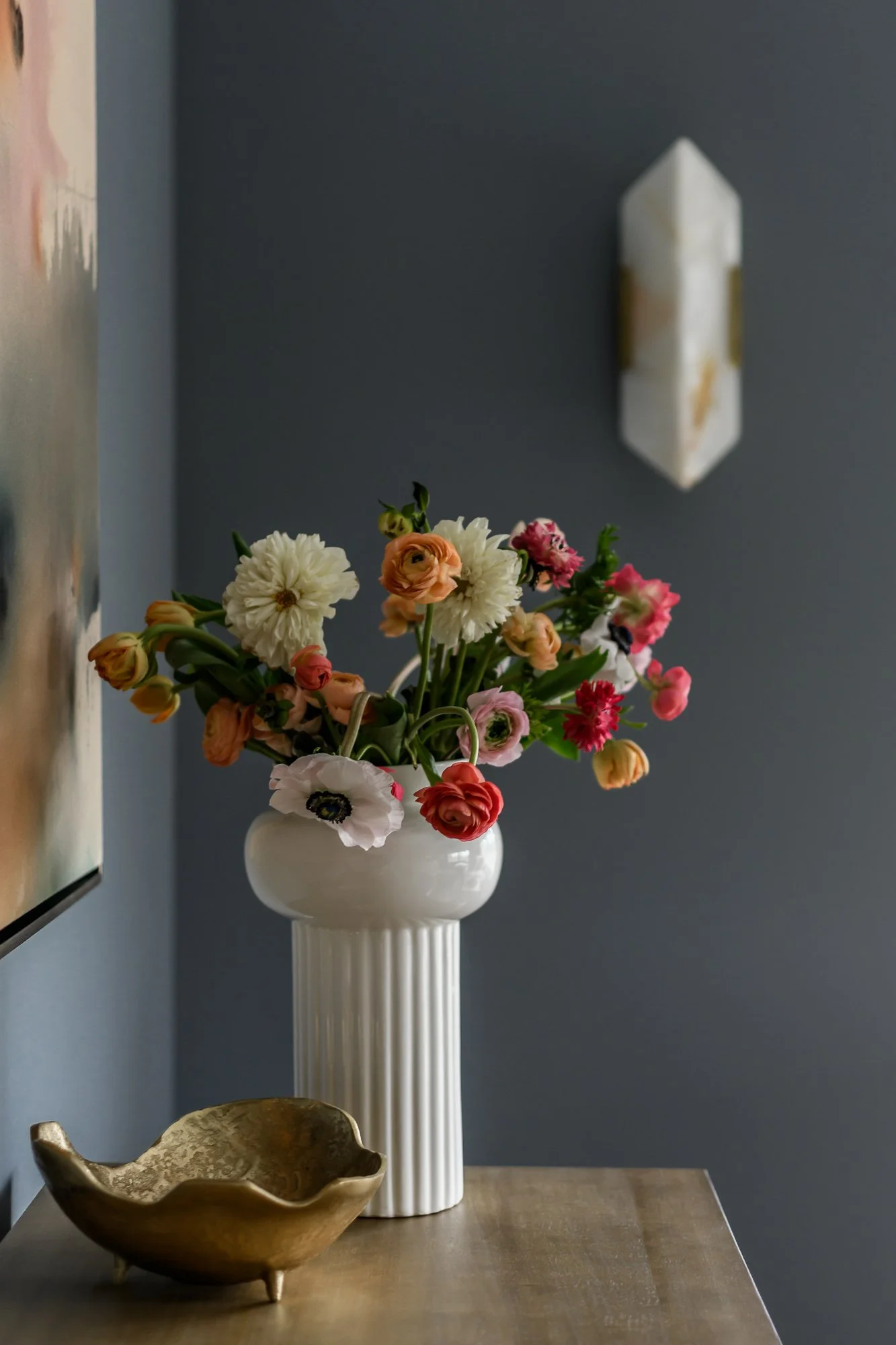 A dusty blue office and living room.  Interior design for busy professionals in Chatham, NJ