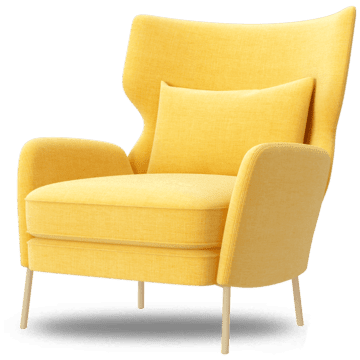 Yellow upholstered armchair with matching cushion