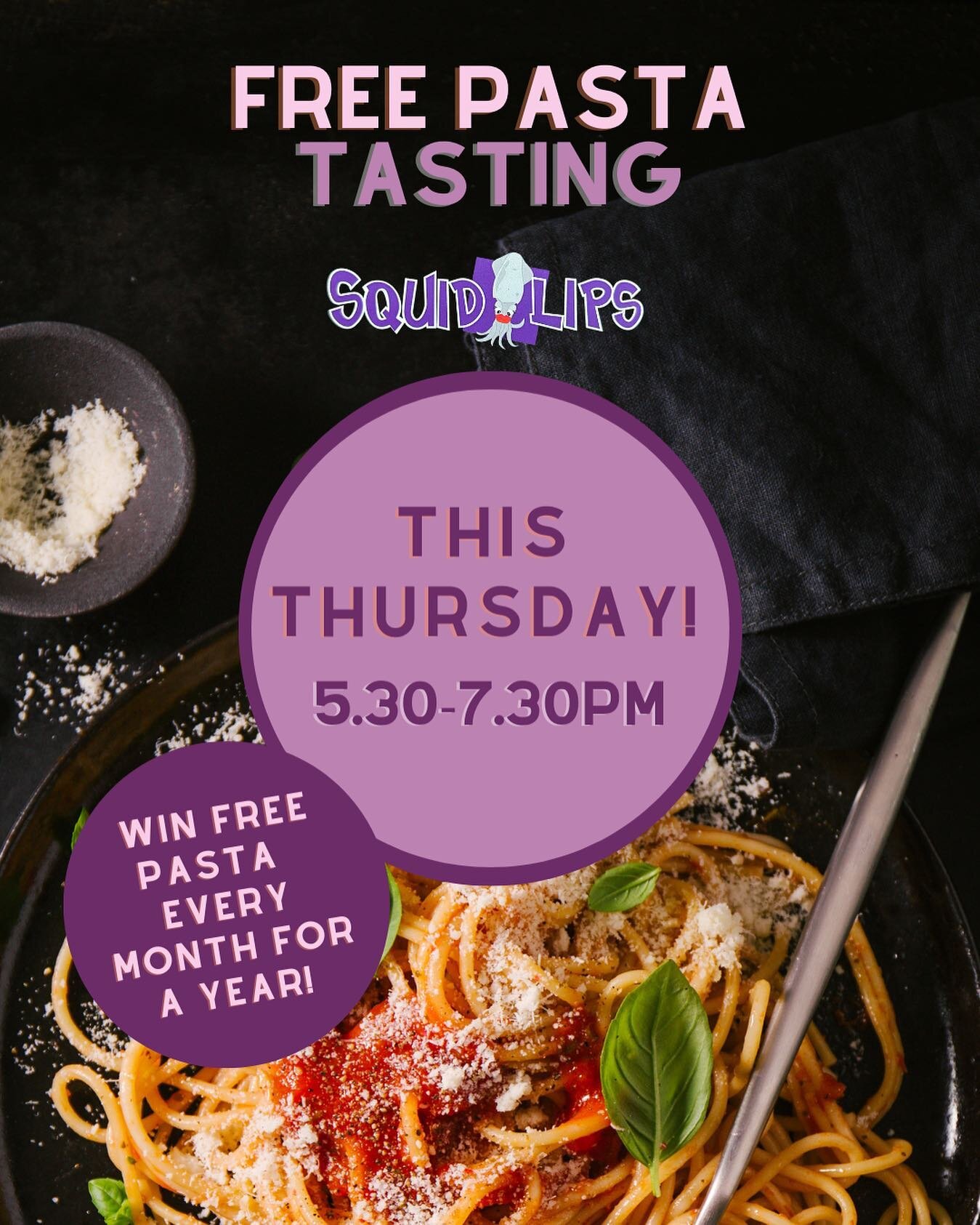 @squidlipsduns now has a new Mediterranean twist! Enjoy the taste of the Mediterranean with the addition of a new pasta menu.

Join @squidlipsduns this Thursday (tomorrow!) from 5.30-7.30 to sample their new pasta menu for FREE! 

Also, go into the d
