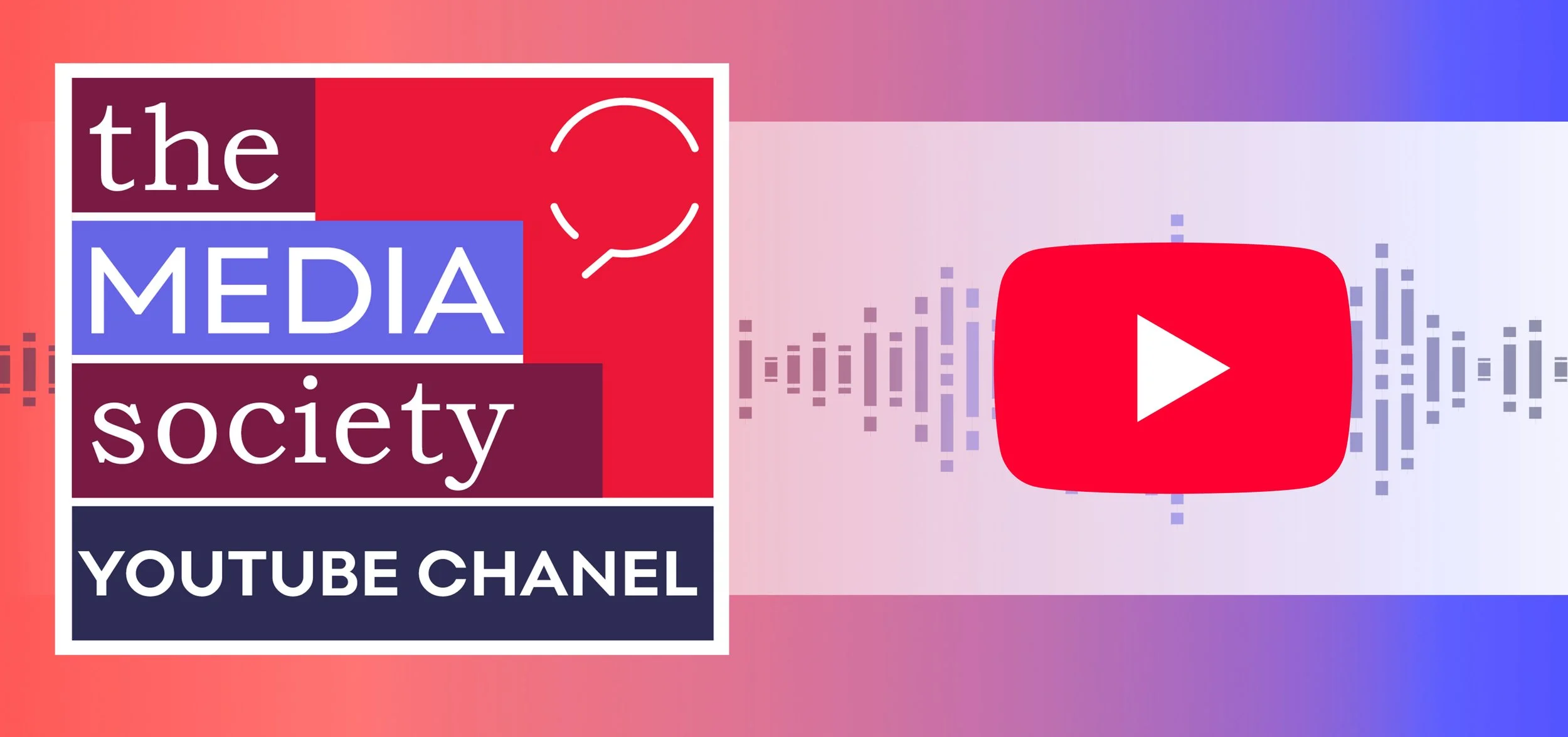 YouTube logo overlaying a background of people at a conference and a computer screen with media content.