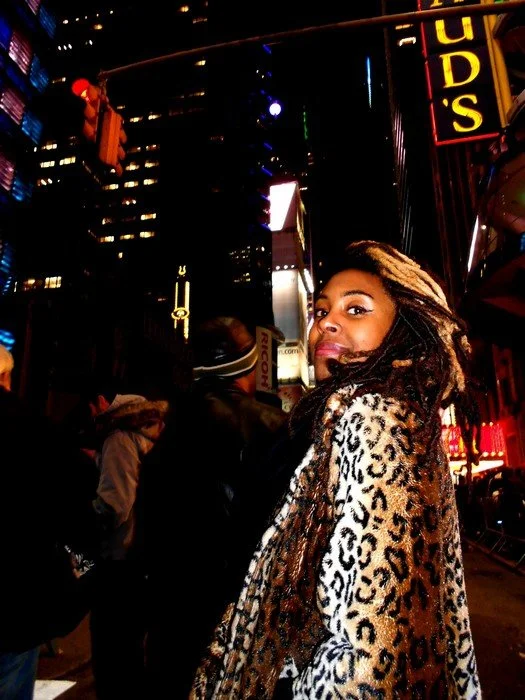 Looking back while standing in Times Square during the 2013 New Year's Eve celebration in New York City.