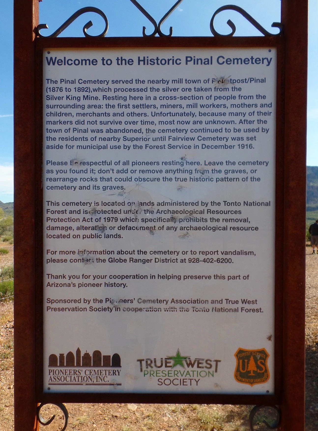 Sign of a historic Pinal County desert graveyard - cemetary in Arizona