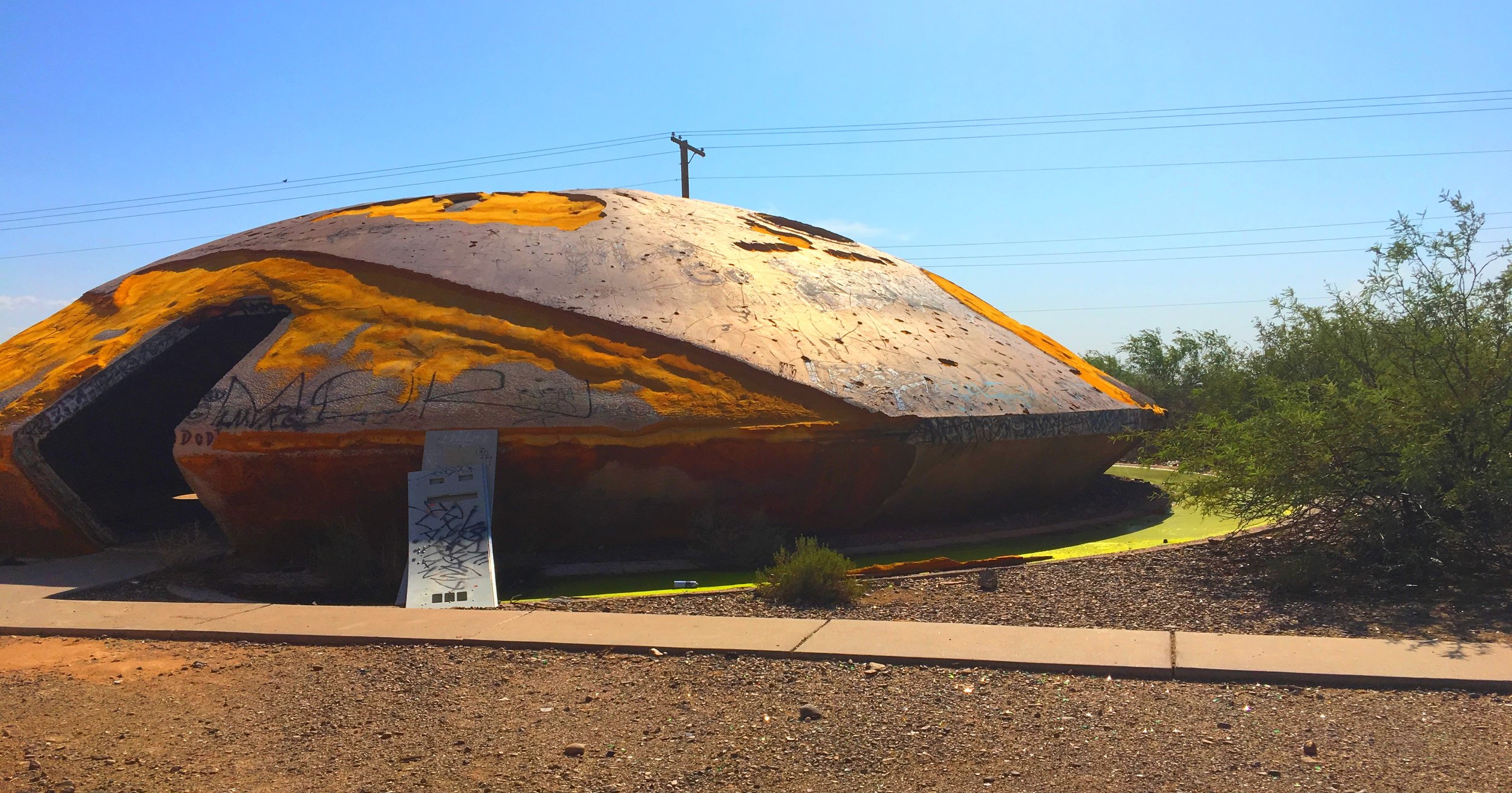 Abandoned flying-saucer shaped dome structure of the Domes of Casa Grande, Arizona.