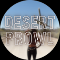 Desert Prowl logo with Saguaro on dirt road and woman in desert.