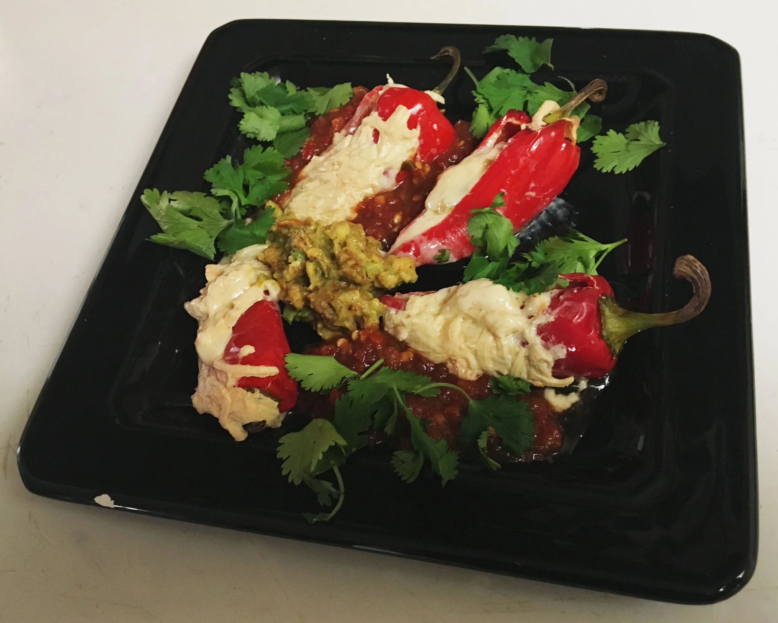 Fresno pepper baked with melted vegan cheese and Southwest-inspired seasonings.