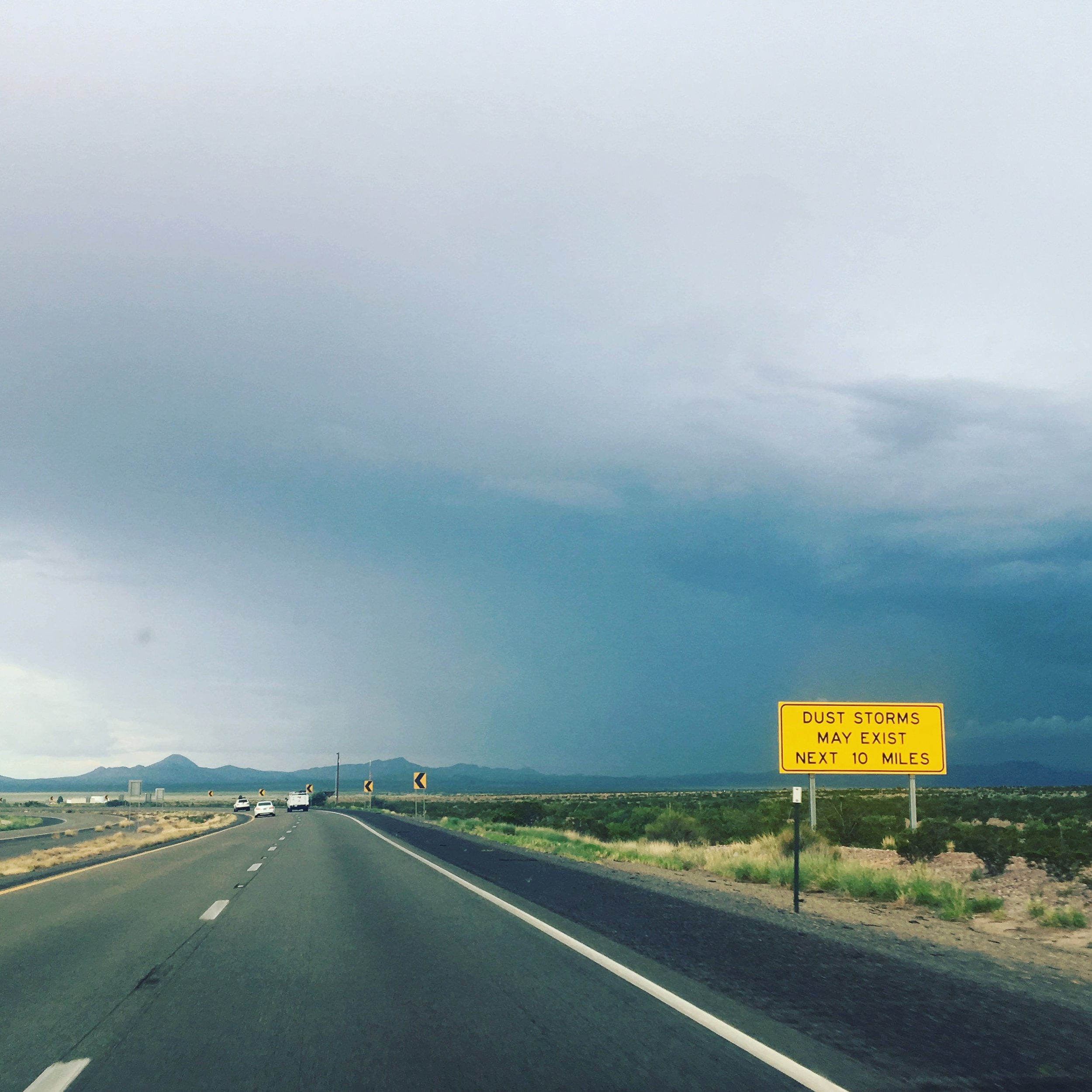 📍 Dust Storm Warning Sign along Interstate 10, just west of Deming, New Mexico. Photographed: October 2025.