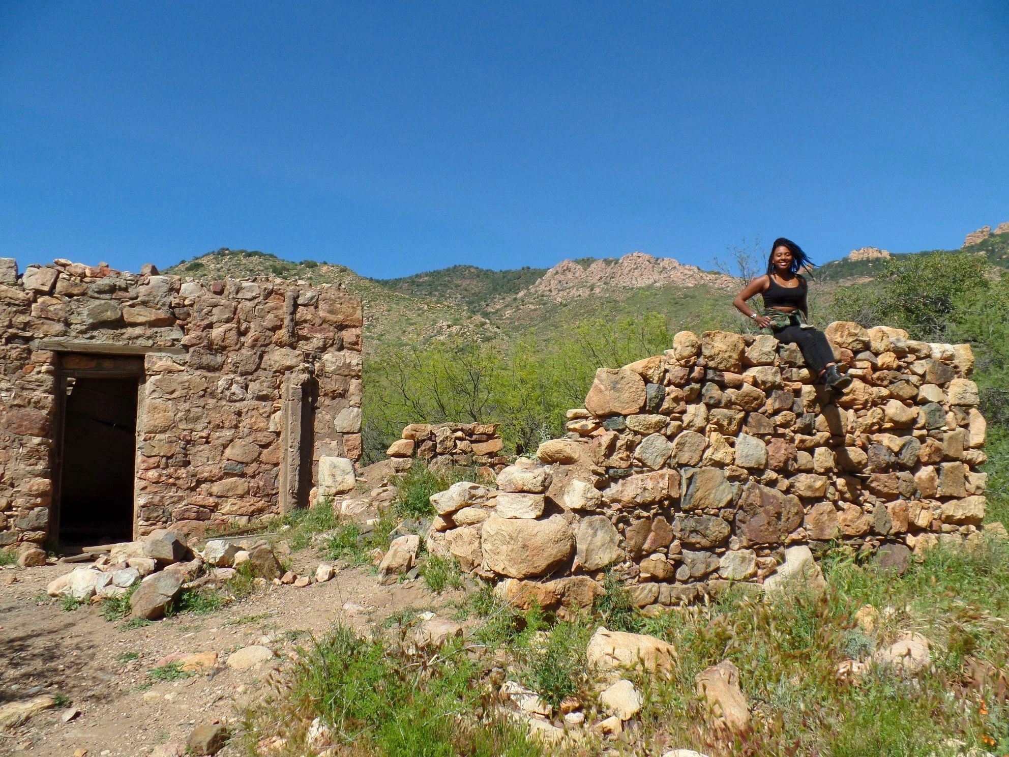 Abandoned concrete building in the Arizona desert near Montana Mountain.