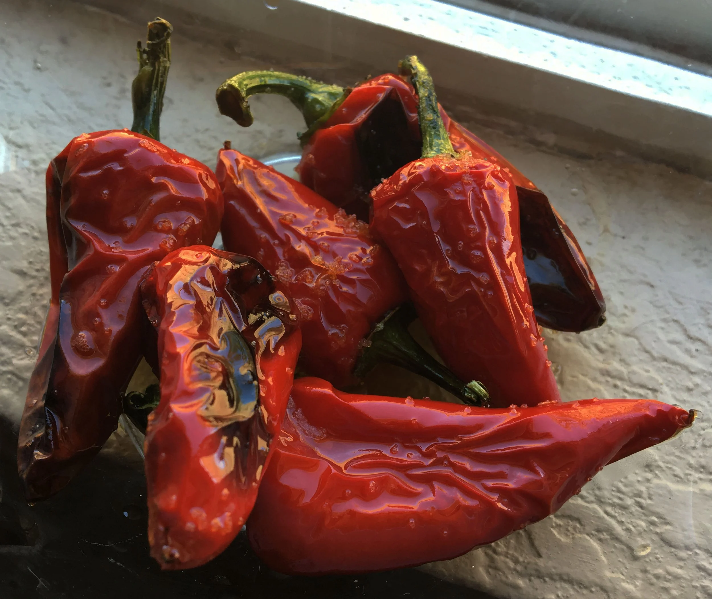 Roasted and charred Fresno pepper prepared as a Southwest-inspired ingredient or appetizer.
