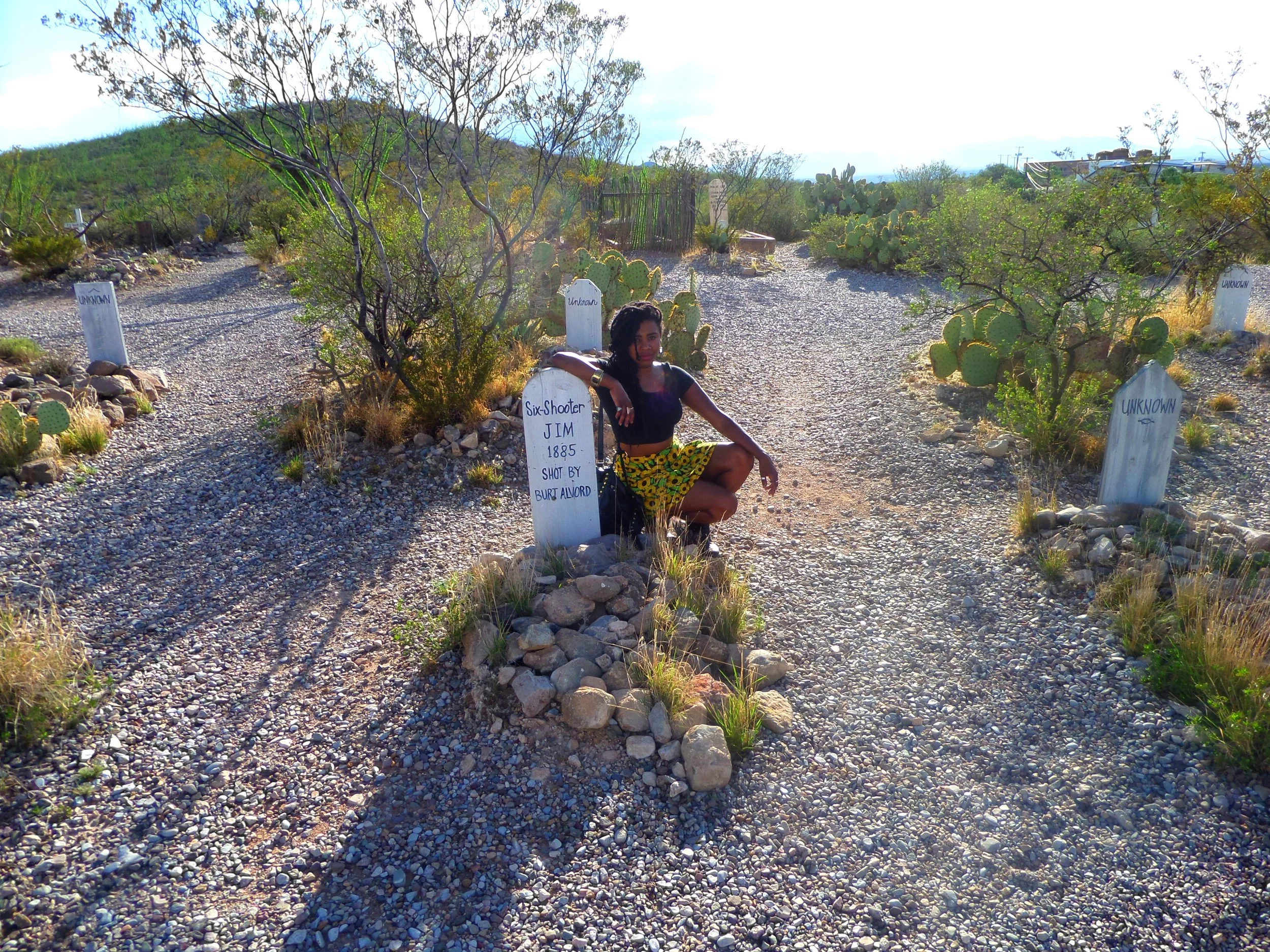 Person exploring Boot Hill Cemetery in Tombstone, Arizona