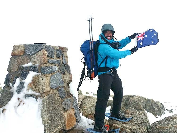 On the summit of Mt Kosciuszko in winter