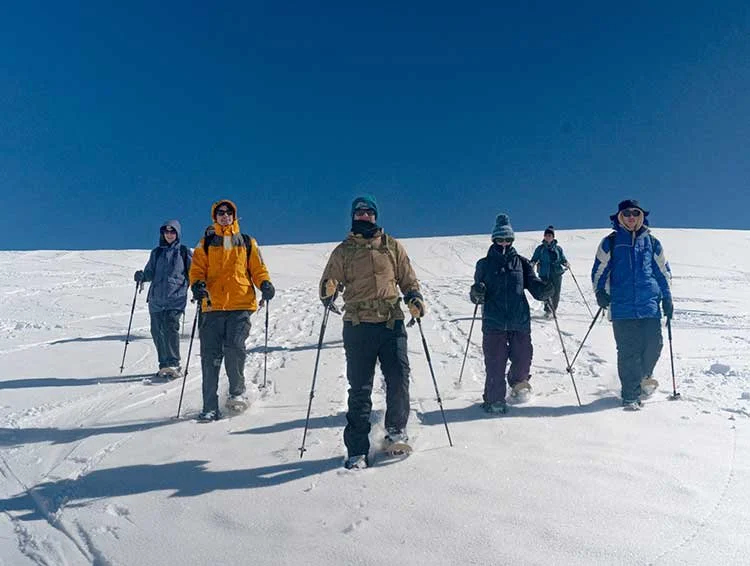 A guided snowshoe group in the winter Snowy Mountains