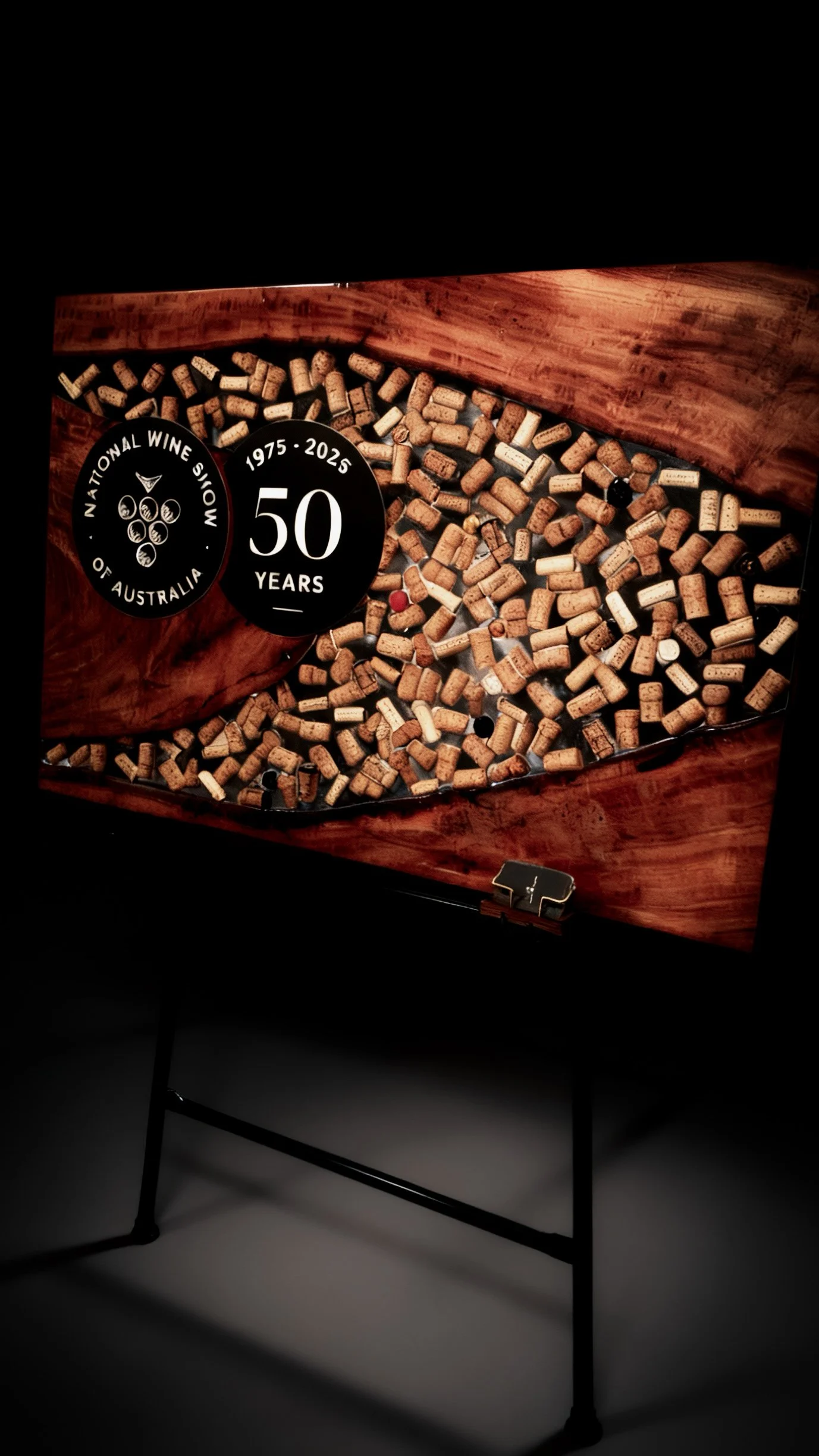 Handmade timber and cork display board commissioned for the Australian National Wine Show in Canberra.