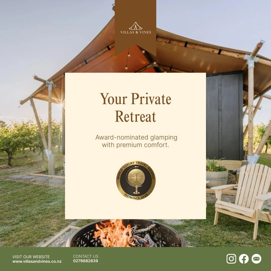 Step into a world of tranquillity in our elegant glamping villas, where the beauty of nature meets the luxury you deserve. Close to exquisite wineries, adventure awaits around every corner. 

BOOK NOW 

#GlampingExperience #LuxuryStay #HawkesBay #Win