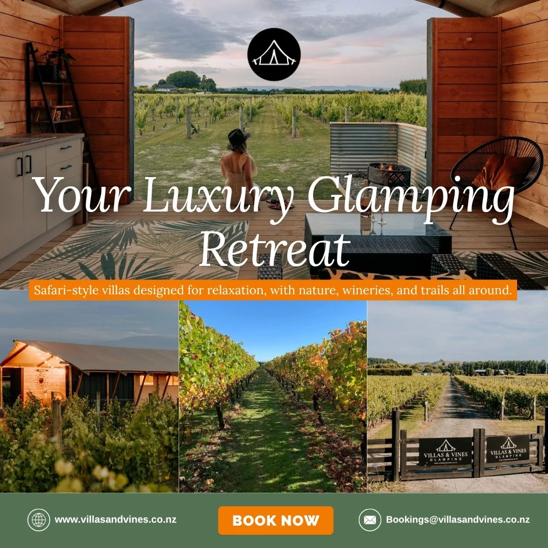 If you are dreaming of Glamping with a refined, relaxing feel, Villas &amp; Vines is ready to welcome you. Enjoy luxurious safari-style accommodation, beautiful nature, and easy access to wineries and cycle trails. The changing season makes every sta
