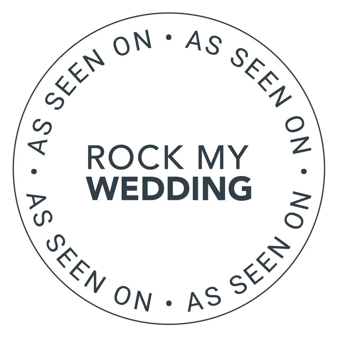 Circular badge with the phrase "As Seen On" repeated around the edge and the words "Rock My Wedding" in the center.