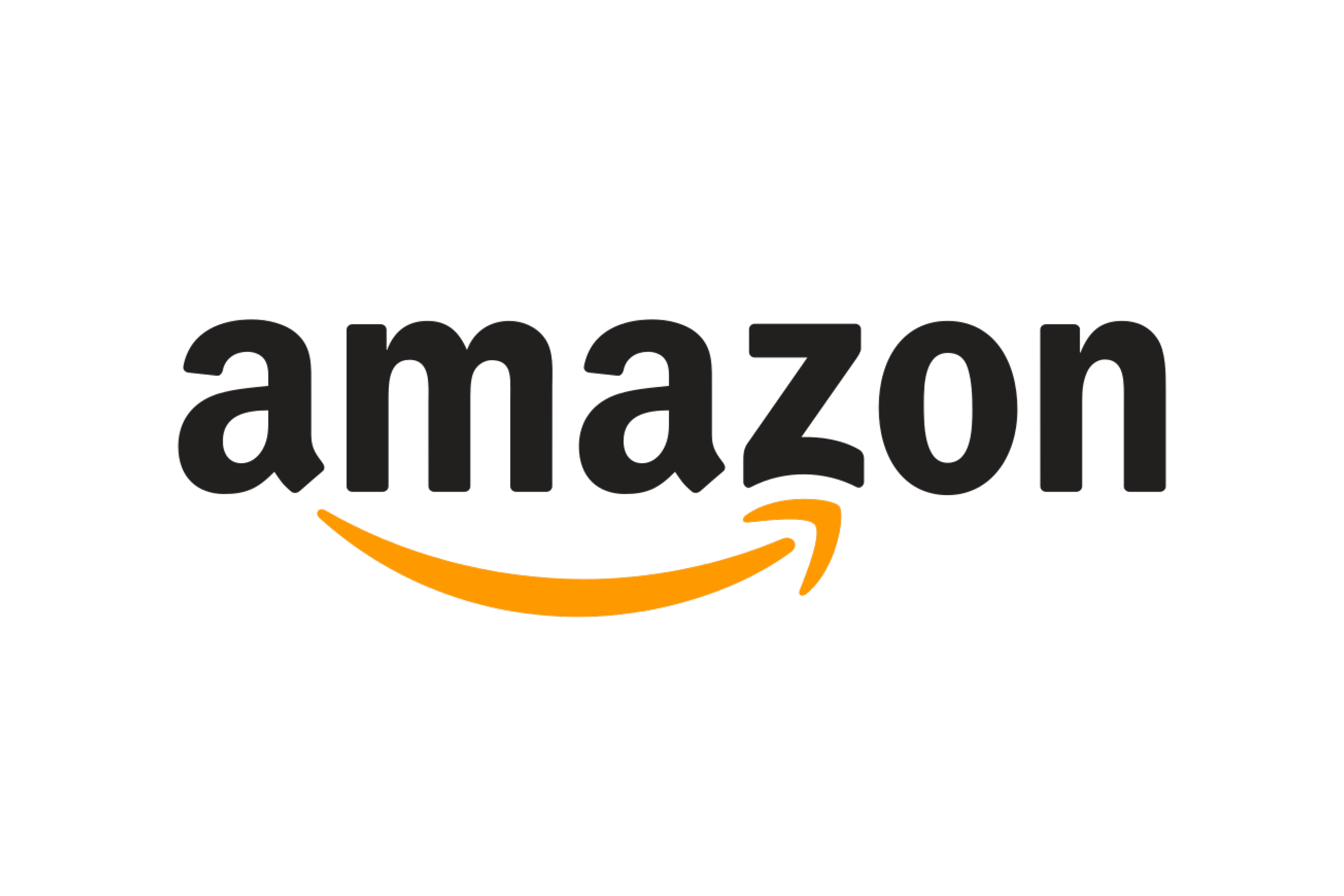 Amazon logo with black text and orange arrow underneath pointing from 'a' to 'z'.