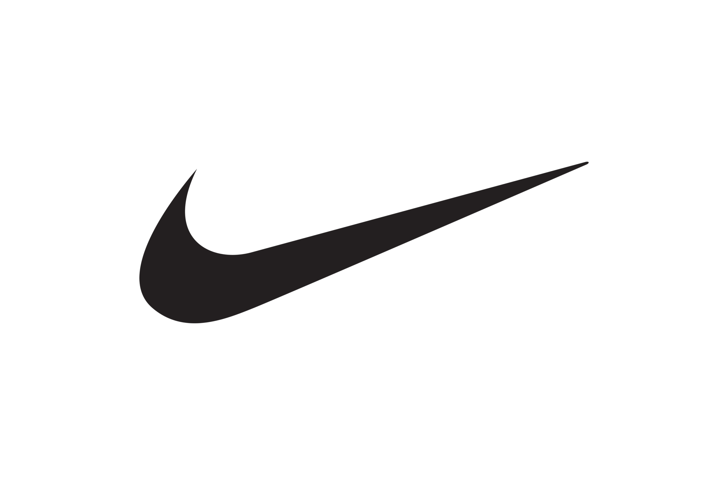 Black Nike swoosh logo on a white background.