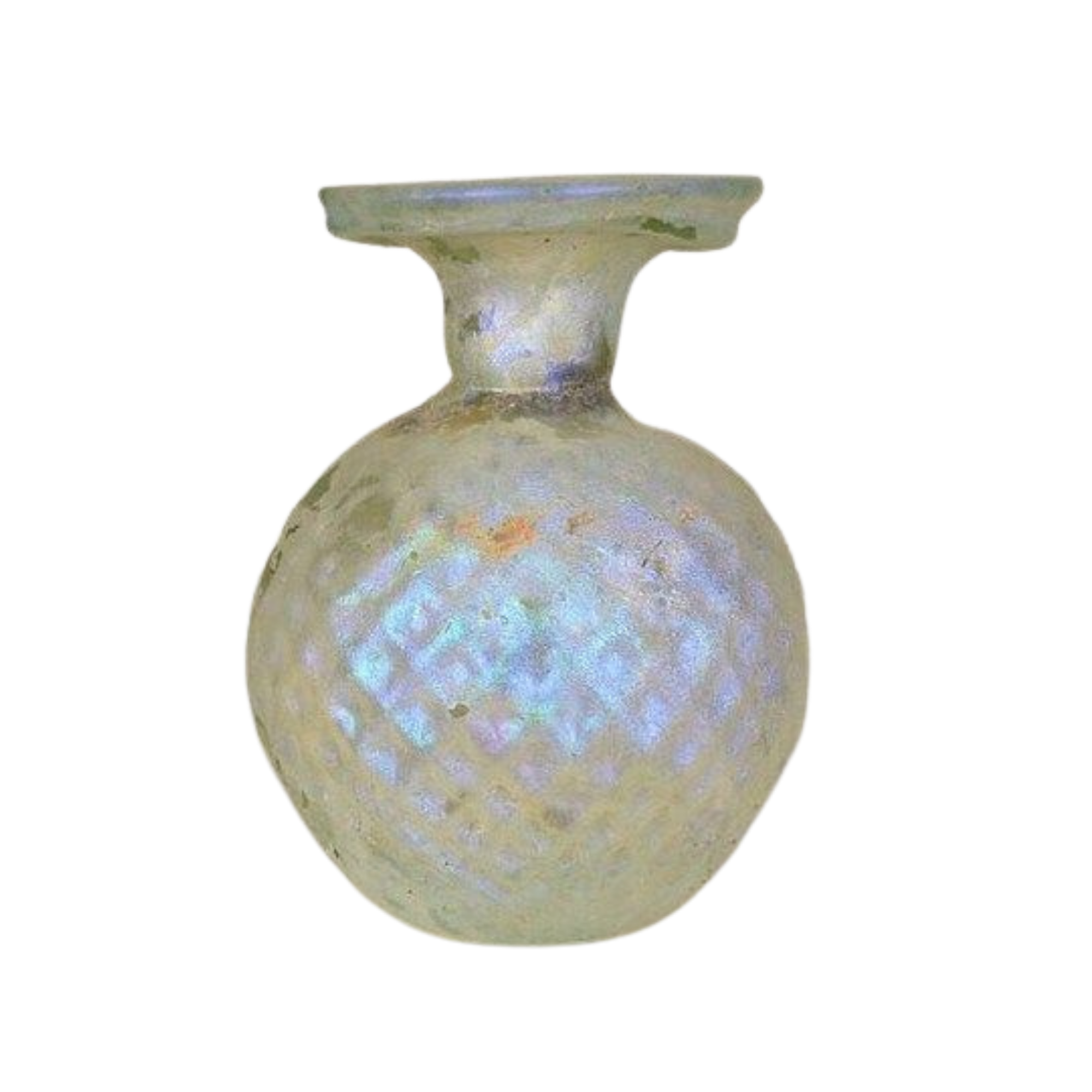 Ancient stone carved vessel with a wide flaring rim and short stem, possibly an ancient artifact.