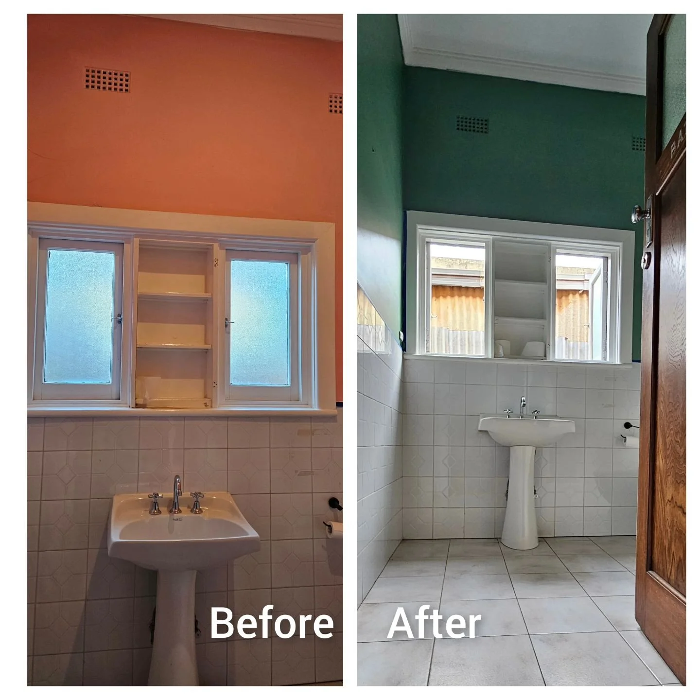 And so the build is on its way to progress! I love the fact that the peach bathroom is gone and the green 💚 that people voted for looks amazing! So happy with the colour.
Joy, Helen, and Dee have been busy washing walls down to see if we need to pai