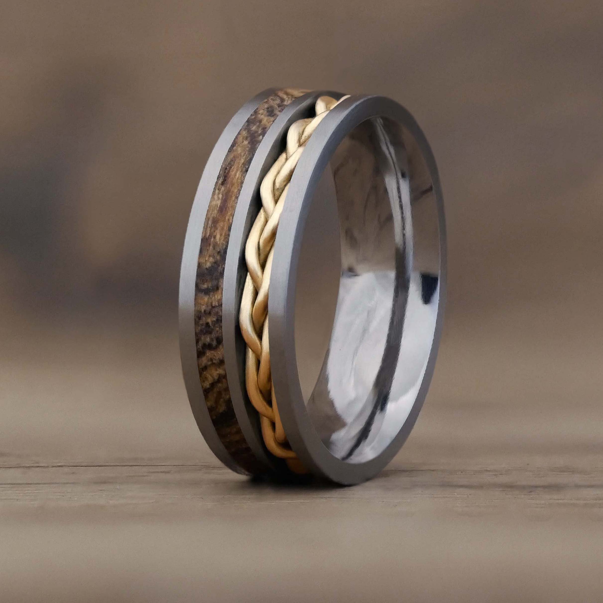 Black Titanium and 24K Raw Gold Nugget Men's Ring Custom Made Band |  Revolution Jewelry