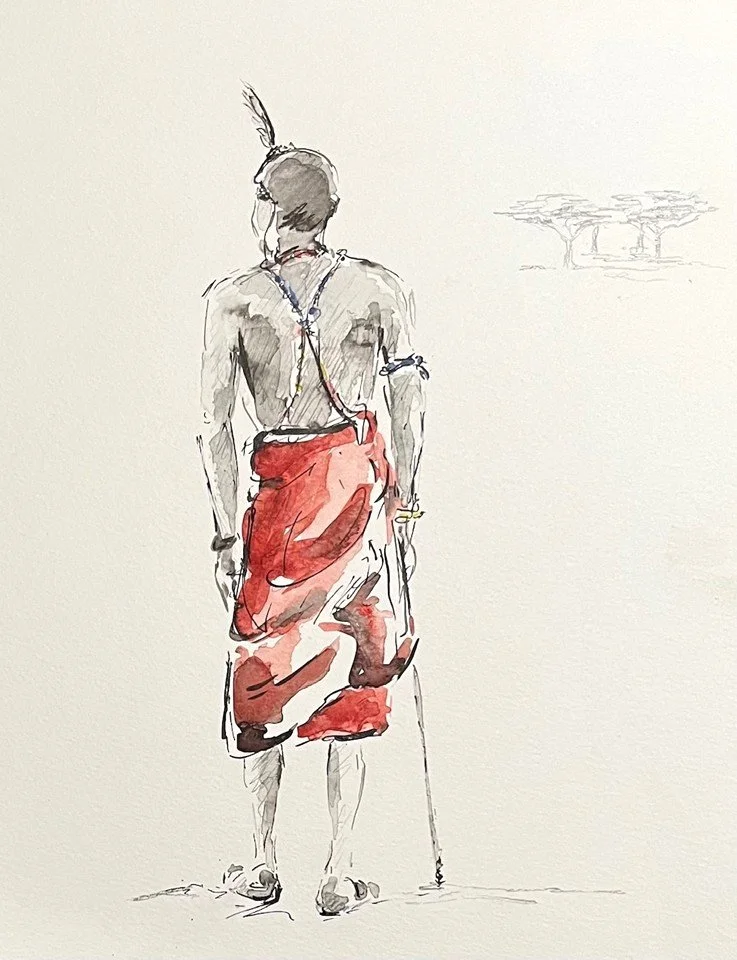 'Safari walk' 33 x 23cm - pen and watercolour - £225