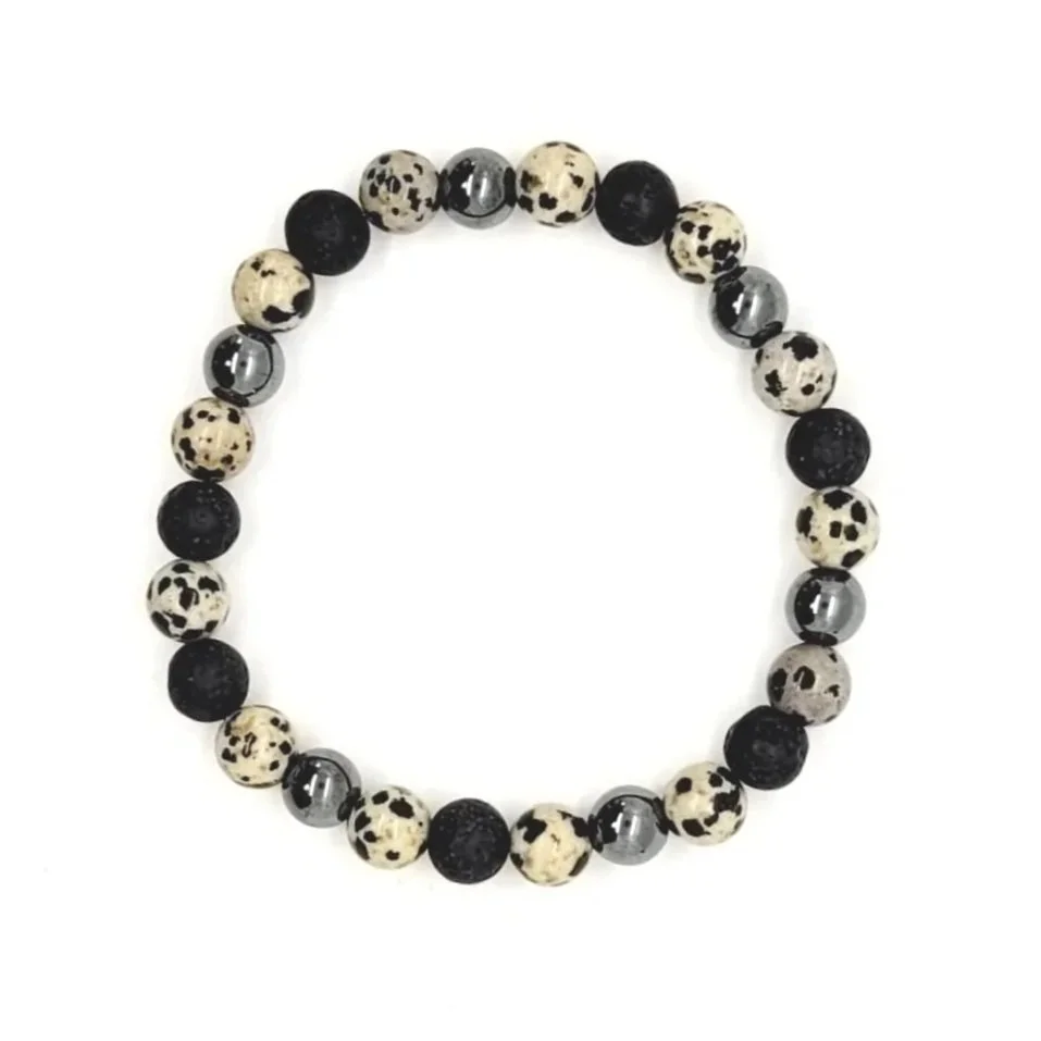Dalmatian, Lava, and Hematite Bracelet