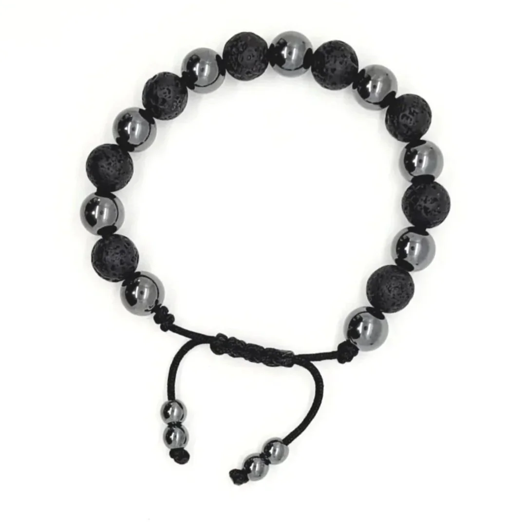 Lava Rock and Hematite Ajustable Bracelet