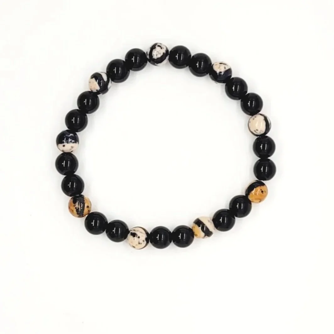 Black Agate & Granite Bead Bracelet