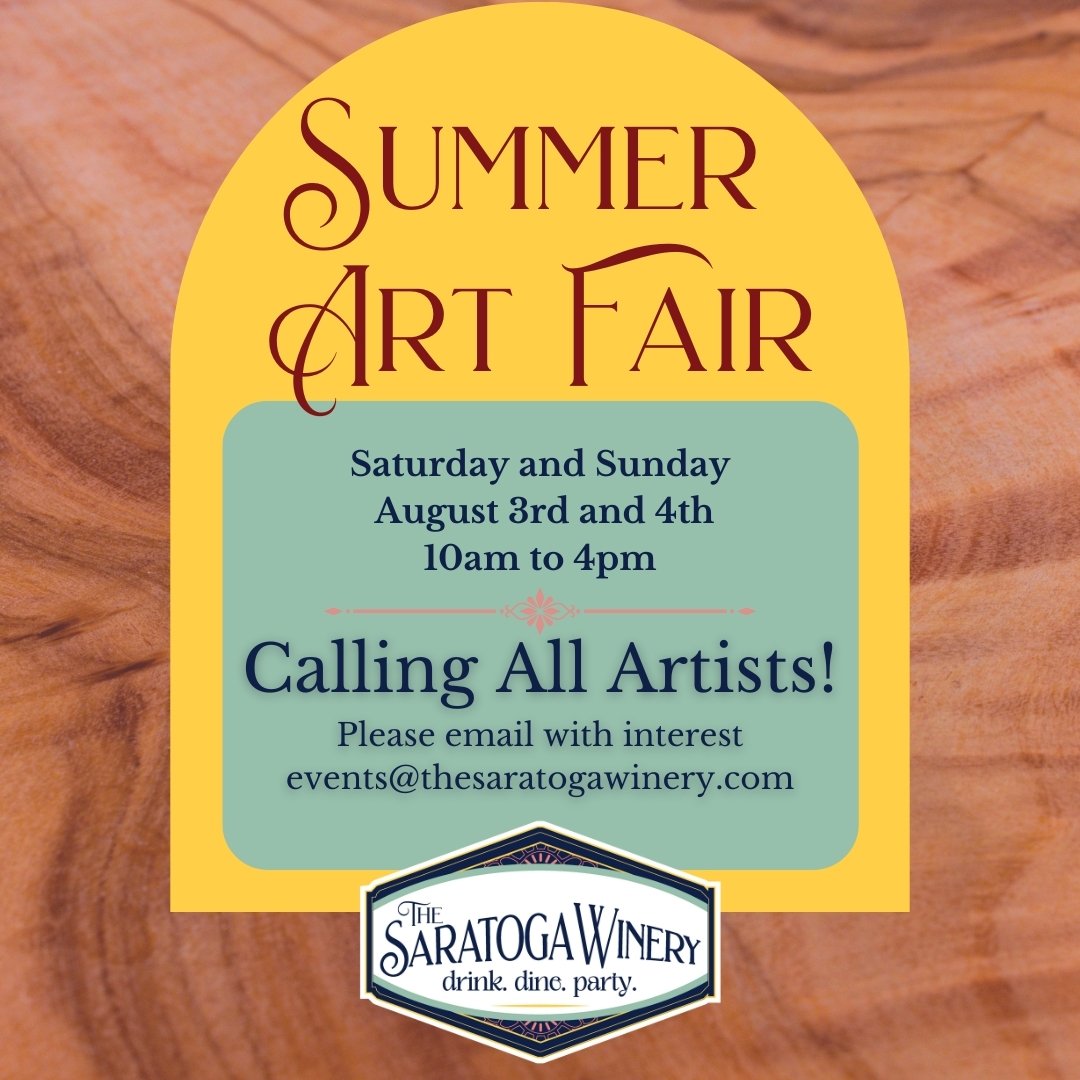 We have a few more spots available for our Summer Art Fair on Saturday &amp; Sunday August 3rd &amp; 4th! Tag your favorite artists and vendors below!  Email events@thesaratogawinery.com to snag your spot today! 

🙏 Thank you to our fabulous vendors