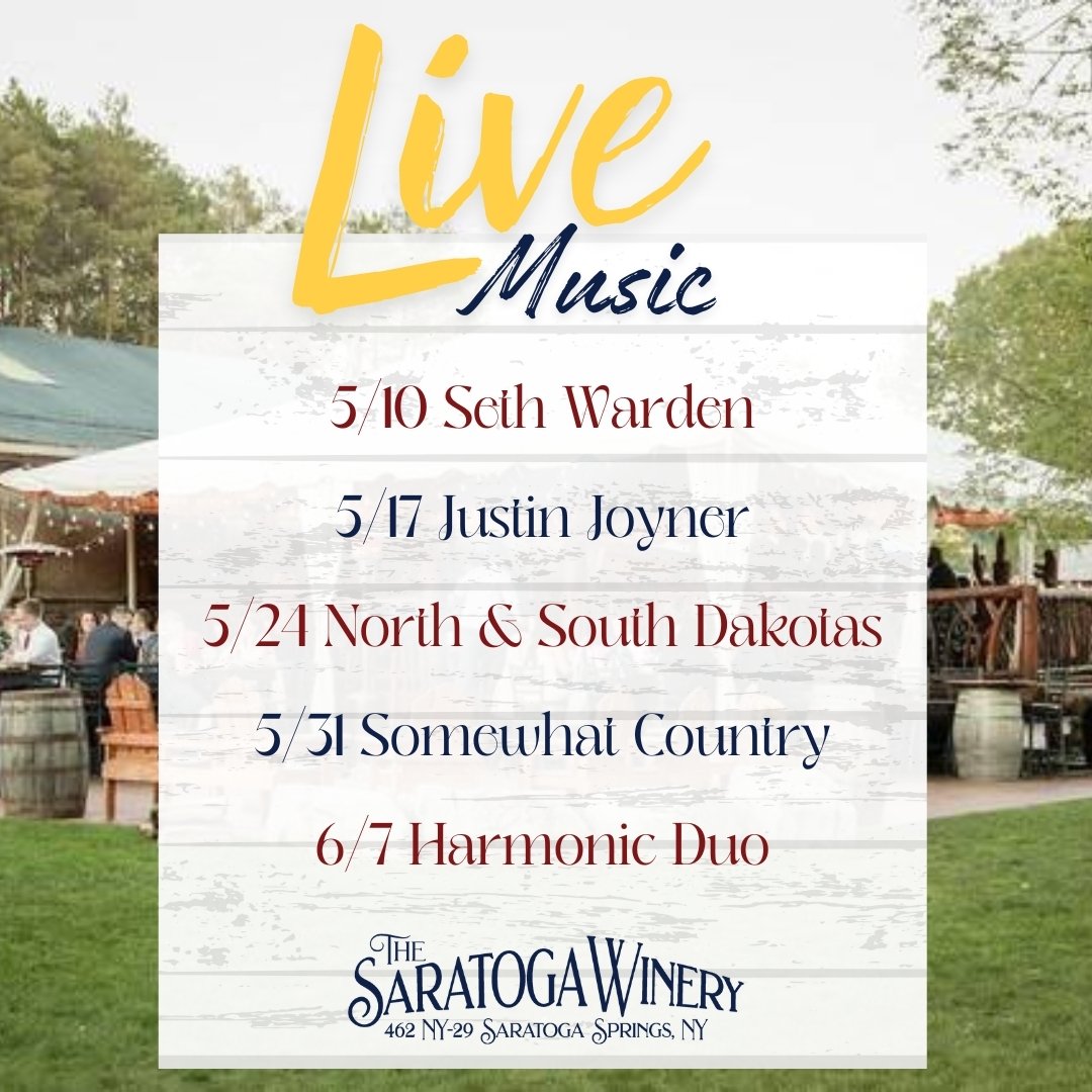 ☀️ Warmer afternoons are upon us which means outdoor live music is happening at The Winery! Grab a drink and enjoy our new summer Upstate Pub lunch and dinner menu on one of our patios or covered deck! Bring the family and enjoy our spacious backyard