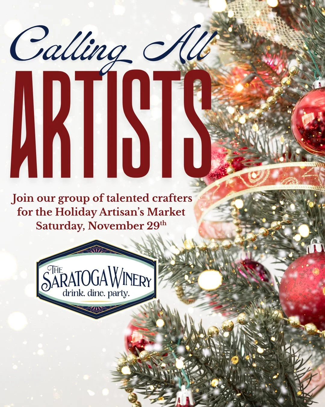 🎄 Calling All Talented Crafters! 🎄
Join our amazing community of makers at the Holiday Artisan&rsquo;s Market - a festive day filled with shopping, creativity, and holiday cheer! 🎁

This is your chance to be part of a cozy, spirited holiday market