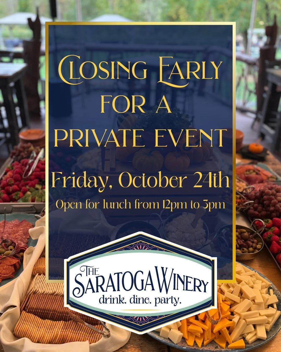 📣 Just a heads up, friends - we will be closing early this Friday, October 24th for a private event!
We’ll still be open for lunch from 12pm to 3pm, so come by early to sip, snack, and relax before we wrap up for the day. 🍷✨
👉 Please note: