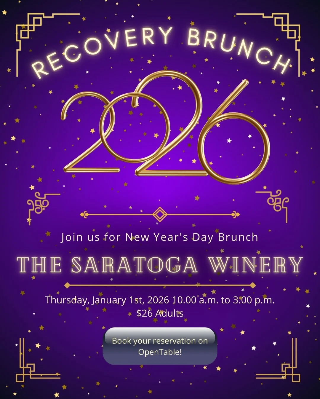 A little brunch goes a long way after a big night 😉🥂
Recover. Refuel. Repeat.

✨ January 1 | 10am&ndash;3pm
🍽 $26 per adult
📍 The Saratoga Winery

Reserve now on OpenTable 🍾