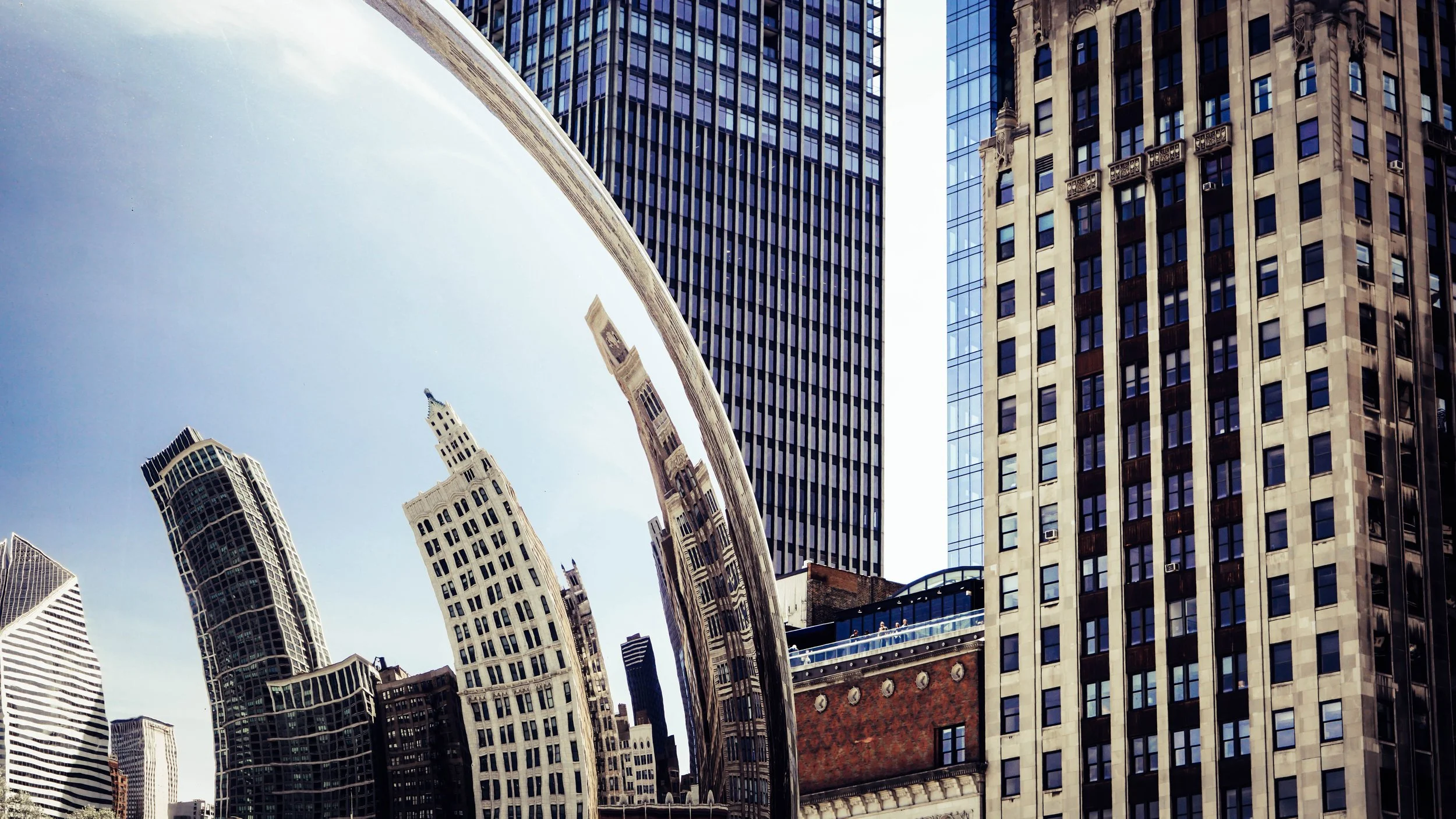 Skyscraper reflections in the art instillation, the Bean in Chicago