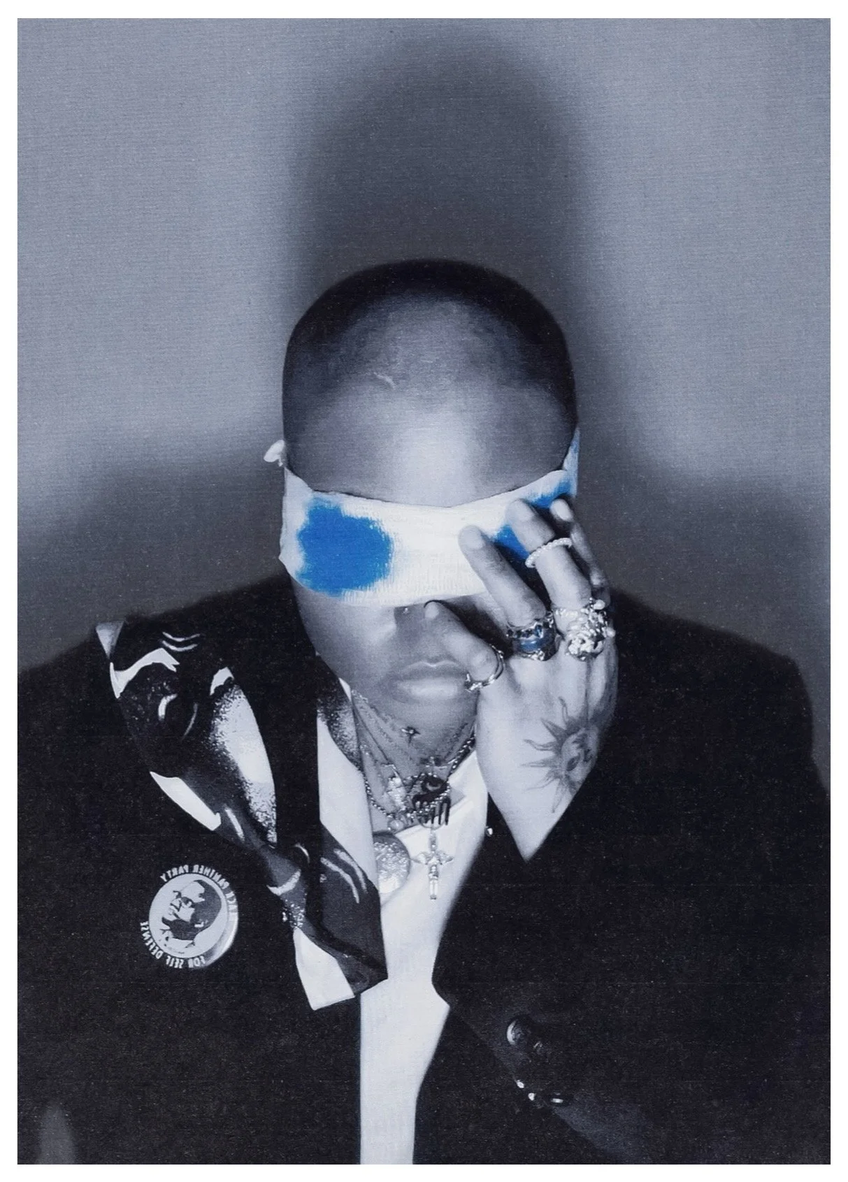 "Tears Glow Blue On Black" (2025) self-portrait 