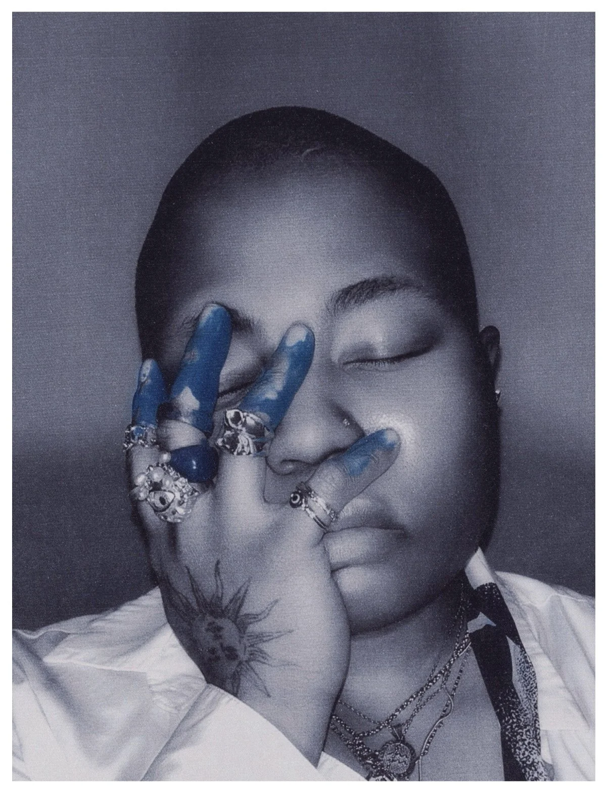 "Tears Glow Blue On Black" (2025)
 self-portrait 