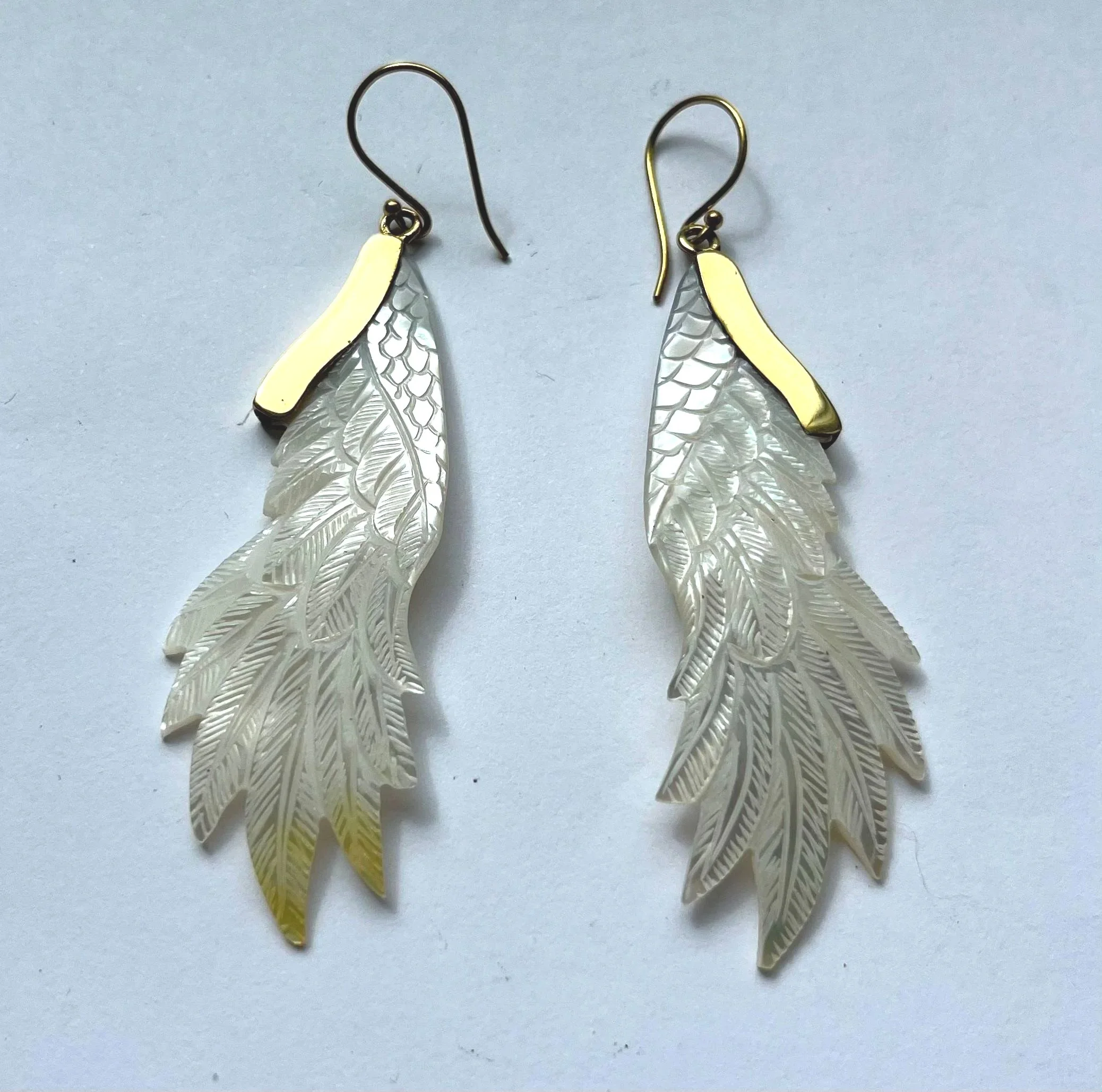 Mother of Pearl feather earrings - ethical jewellery handmade by our beautiful Balinese family artisans.