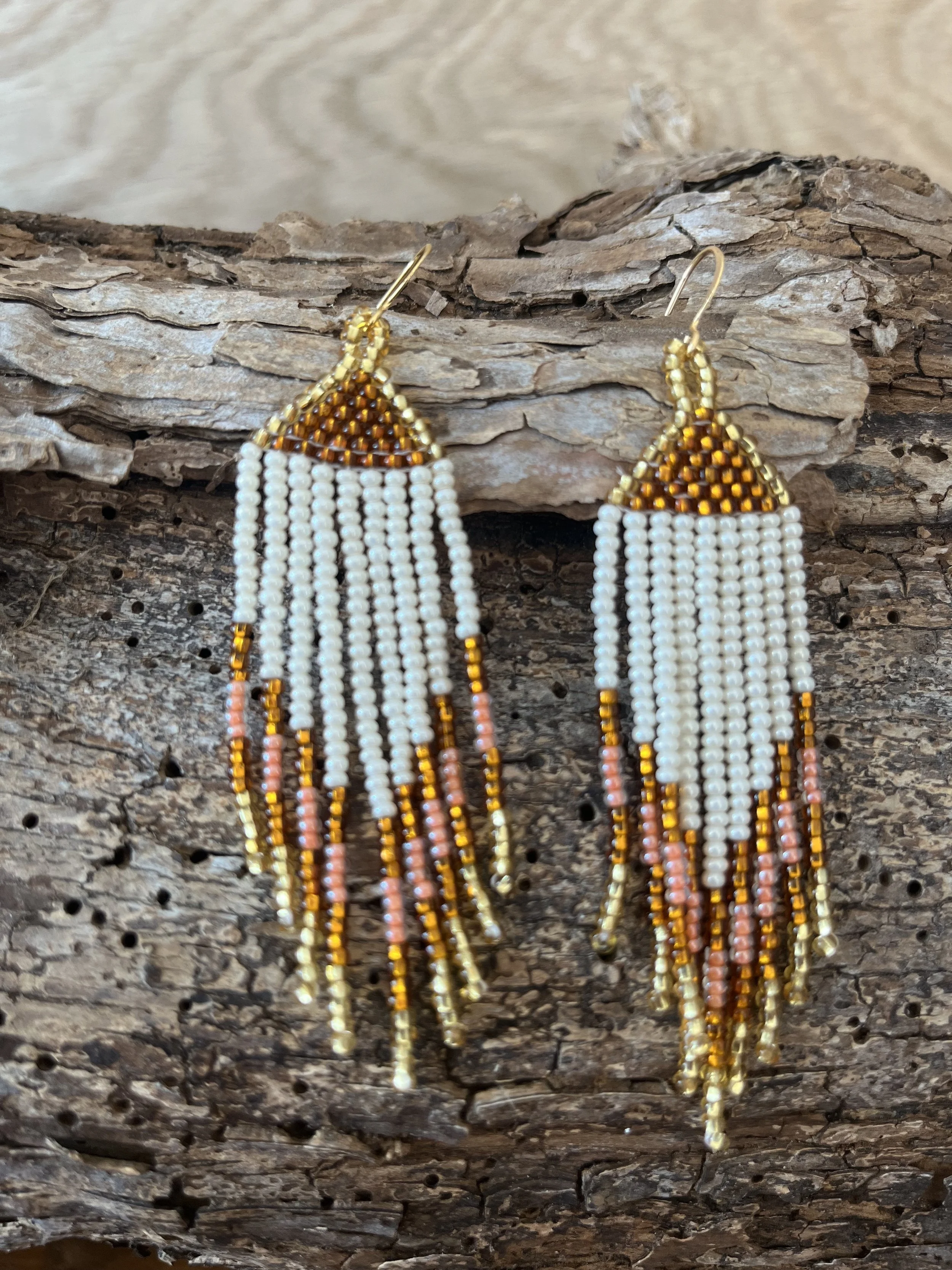 ARROW Beaded Fringe Earrings - Rose or Teal