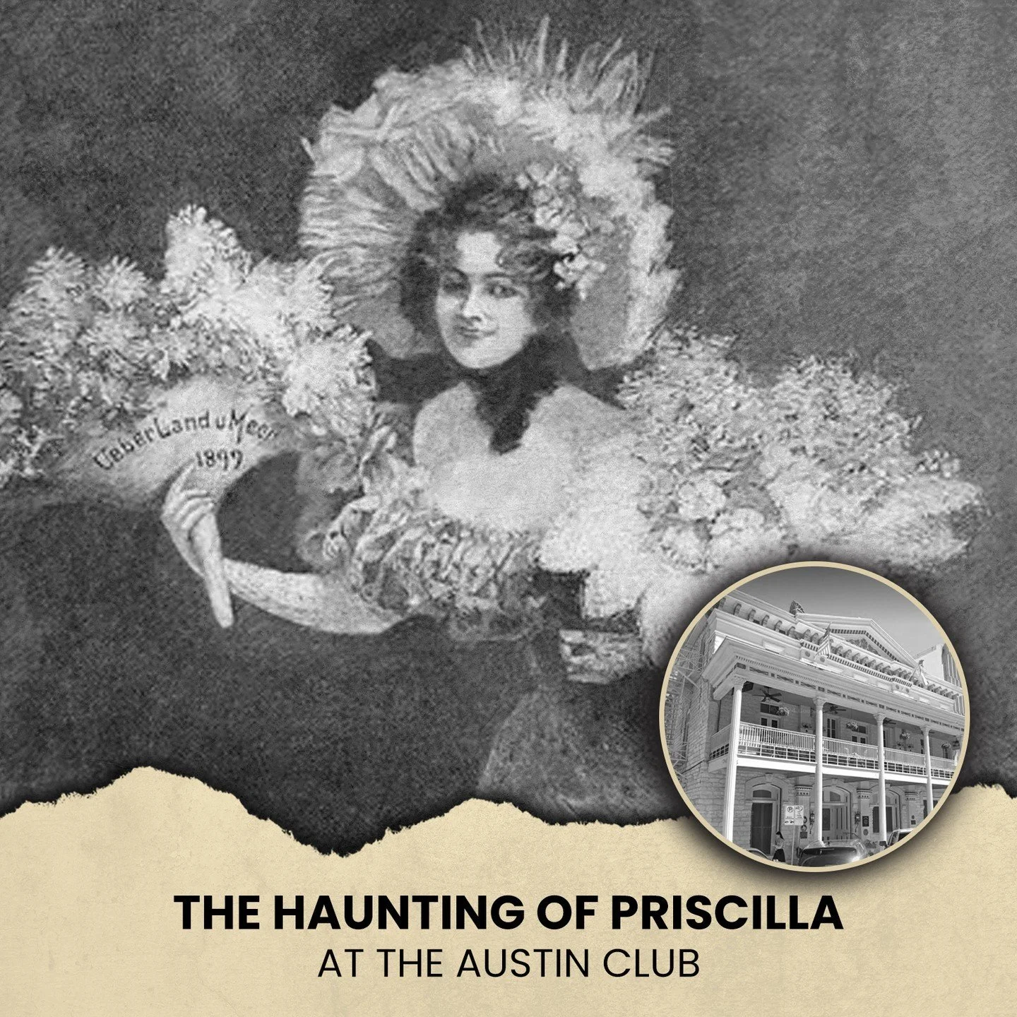 Have you heard of Priscilla? Centuries of stories have been told that she haunts @theaustinclub to this day.

One account is quite chilling, an employee claiming he was attacked while carrying food. As he walked from the elevator, the plate was knock