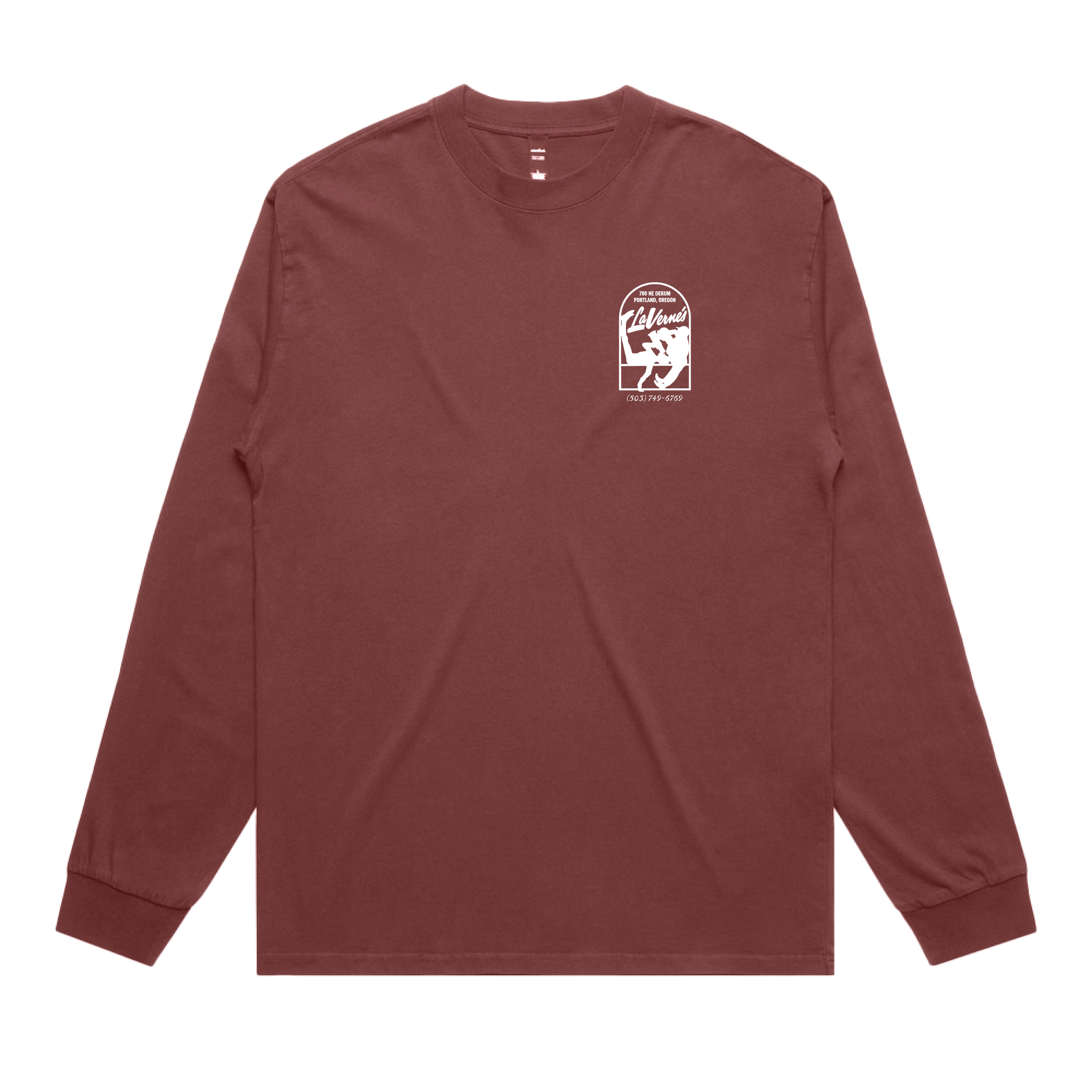 The front of LaVerne's bar long sleeve tee shirt