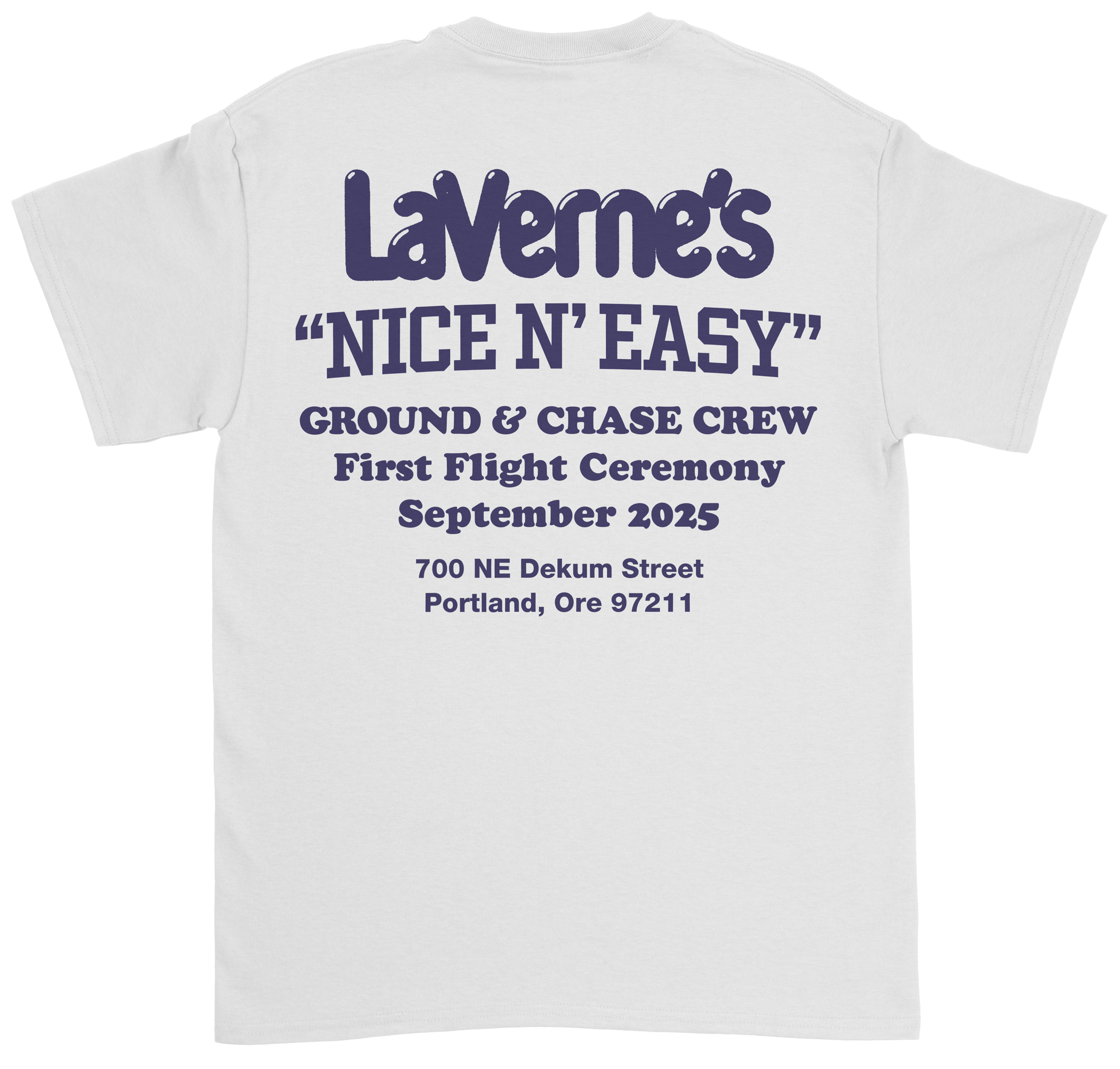 the back design of LaVerne's bar launch party tee shirt