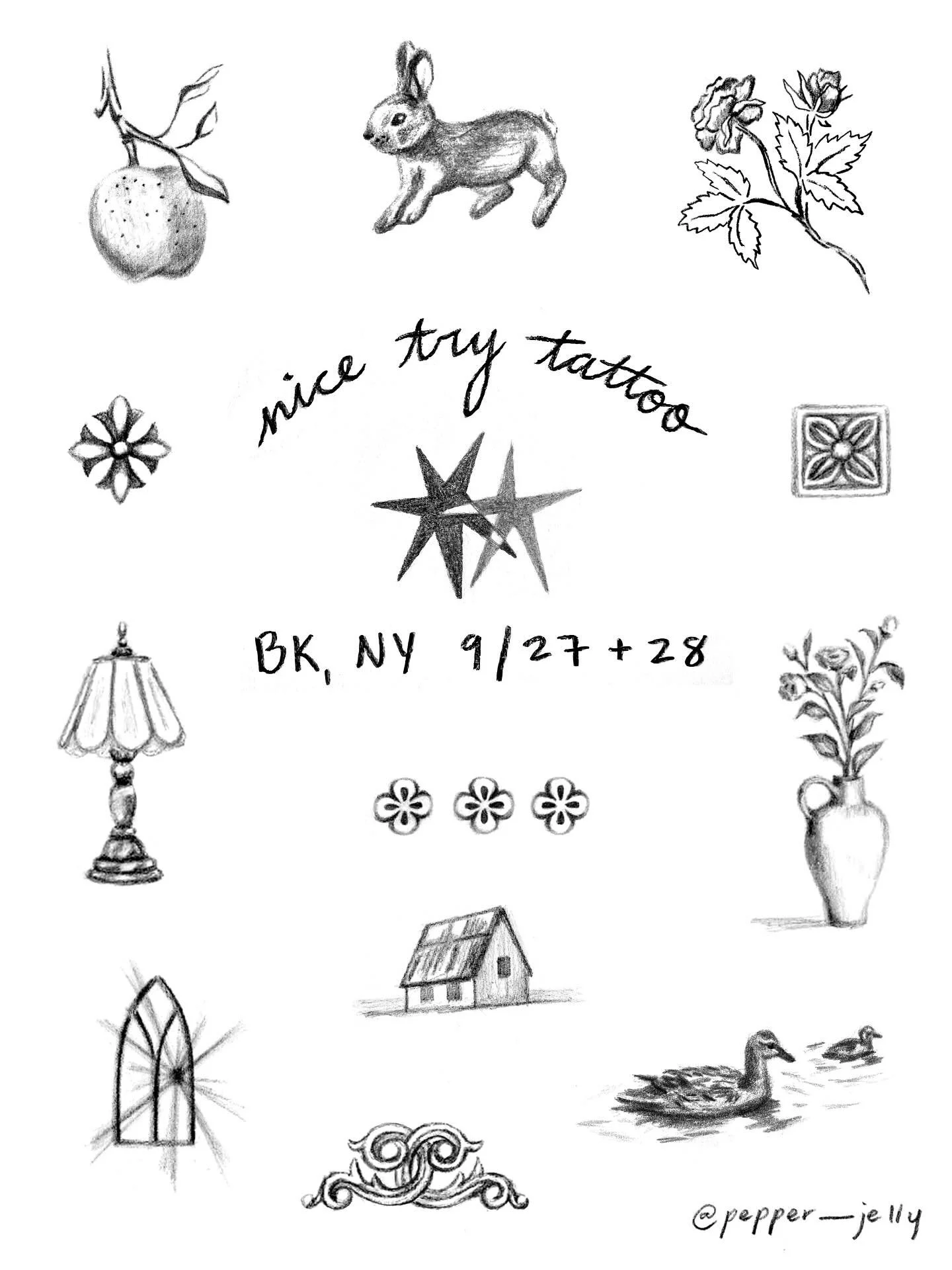 New York! Books are open for my upcoming guest spot @nicetrytattoo at the end of the month 🍎💗 
Use the 🔗 in my bio to submit a request. Accepting requests for flash, flash variation ideas, and customs 🌞✏️
See ya soon!