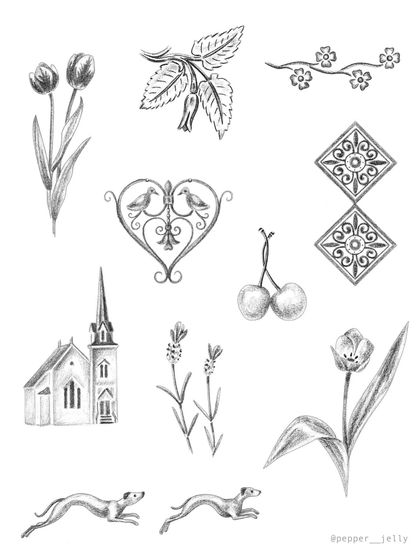 🌷 Hot off the press for spring!🌷
(+ some options for color if you&rsquo;re into it?) 
📚 Books are open for May for these guys, anything in my available flash, flash variations, and customs ✨ Use the 🔗 to submit a request 💗 Made it to the longer 