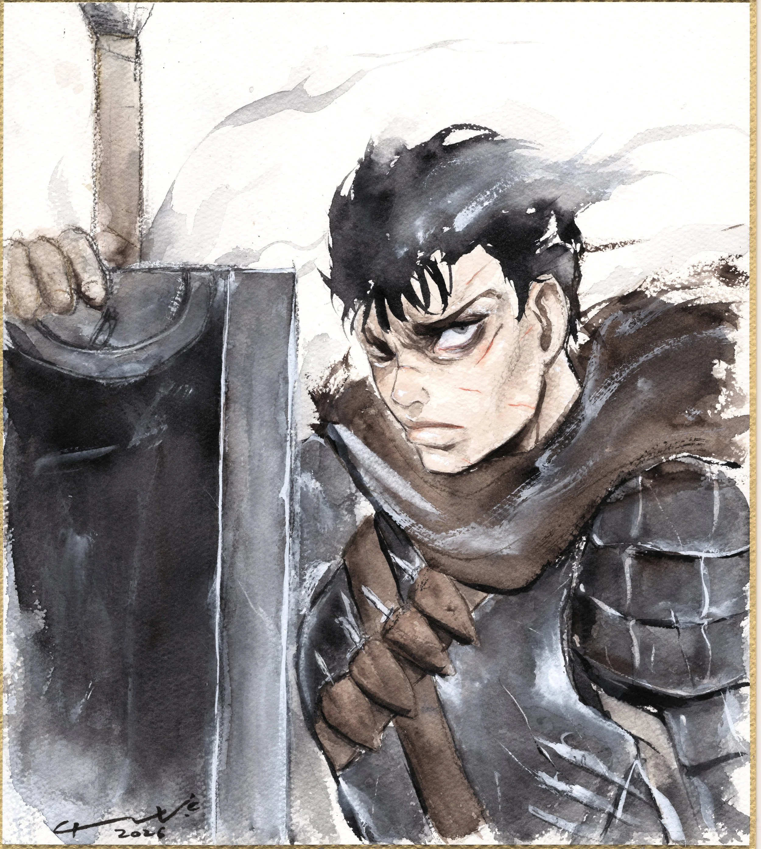 Guts (Berserk) on shikishi by Genki-$400.JPG