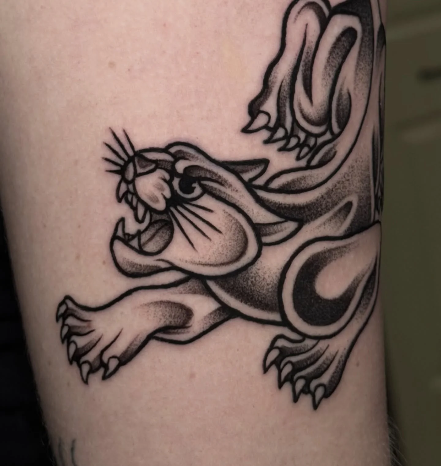 &bull; PANTHER &bull; 
One of my favourite panthers so far 🙌🏻🔥 thank you so much for your trust @liiquiidliight ! 
.
At: @good.omen.tattoo 🌙
.
.
#tattoo #chicago #blackwork #ink