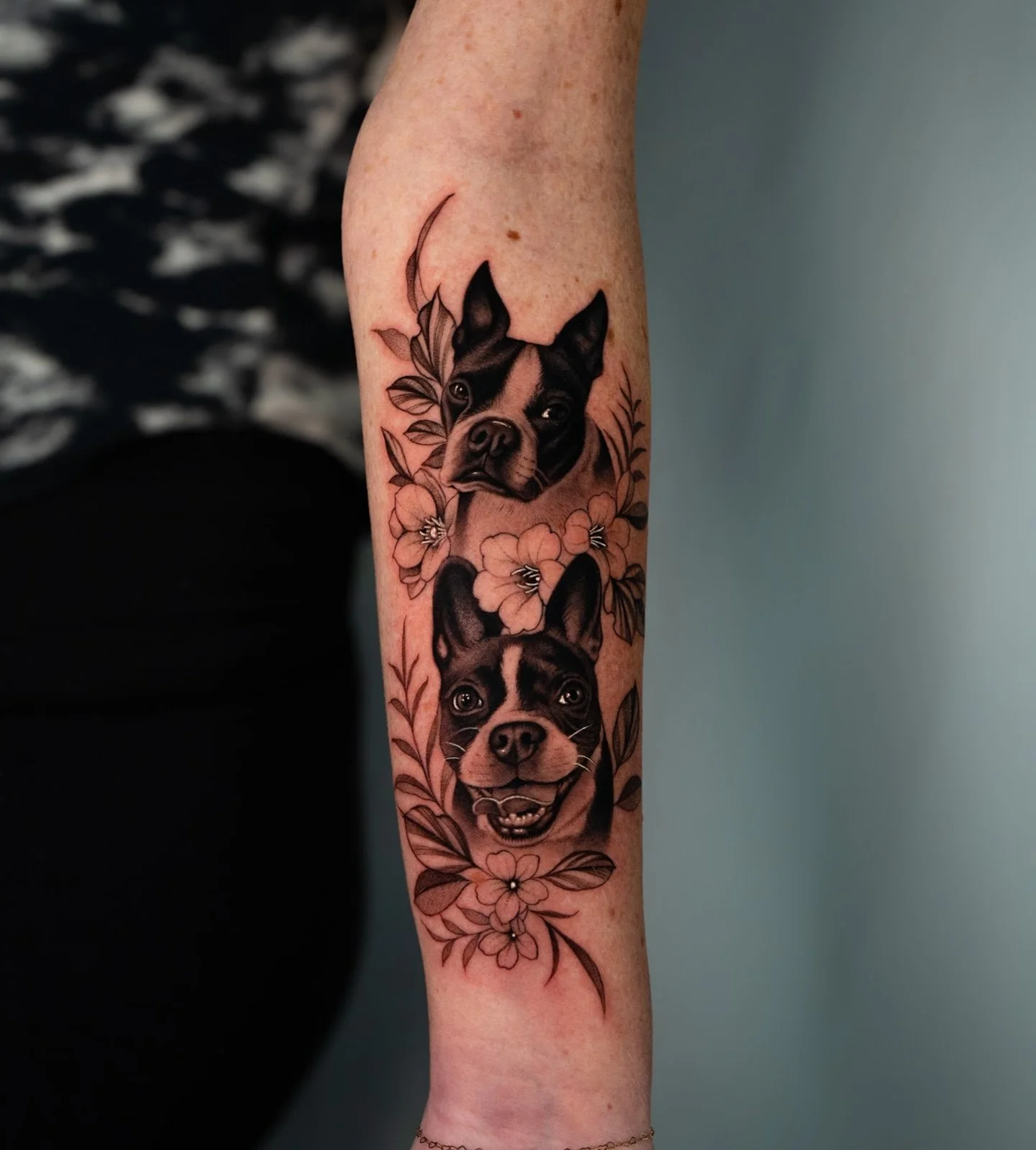 Tattoo done at @nxmadicink 🖤 
thanks so much Casee for letting me immortalize your furry babies🐶🐶
I still have some openings for November and December! Send me a message through the link in my profile 💌